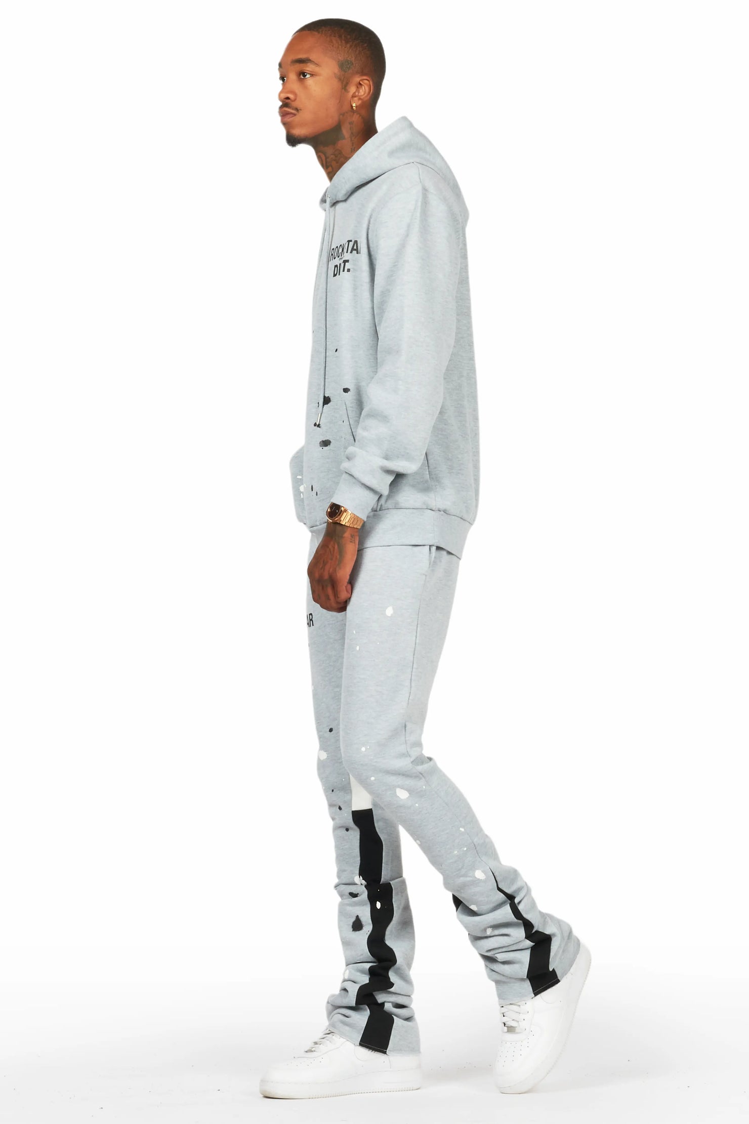 Jaco Heather Grey Hoodie/Super Stacked Flare Pant Track Set