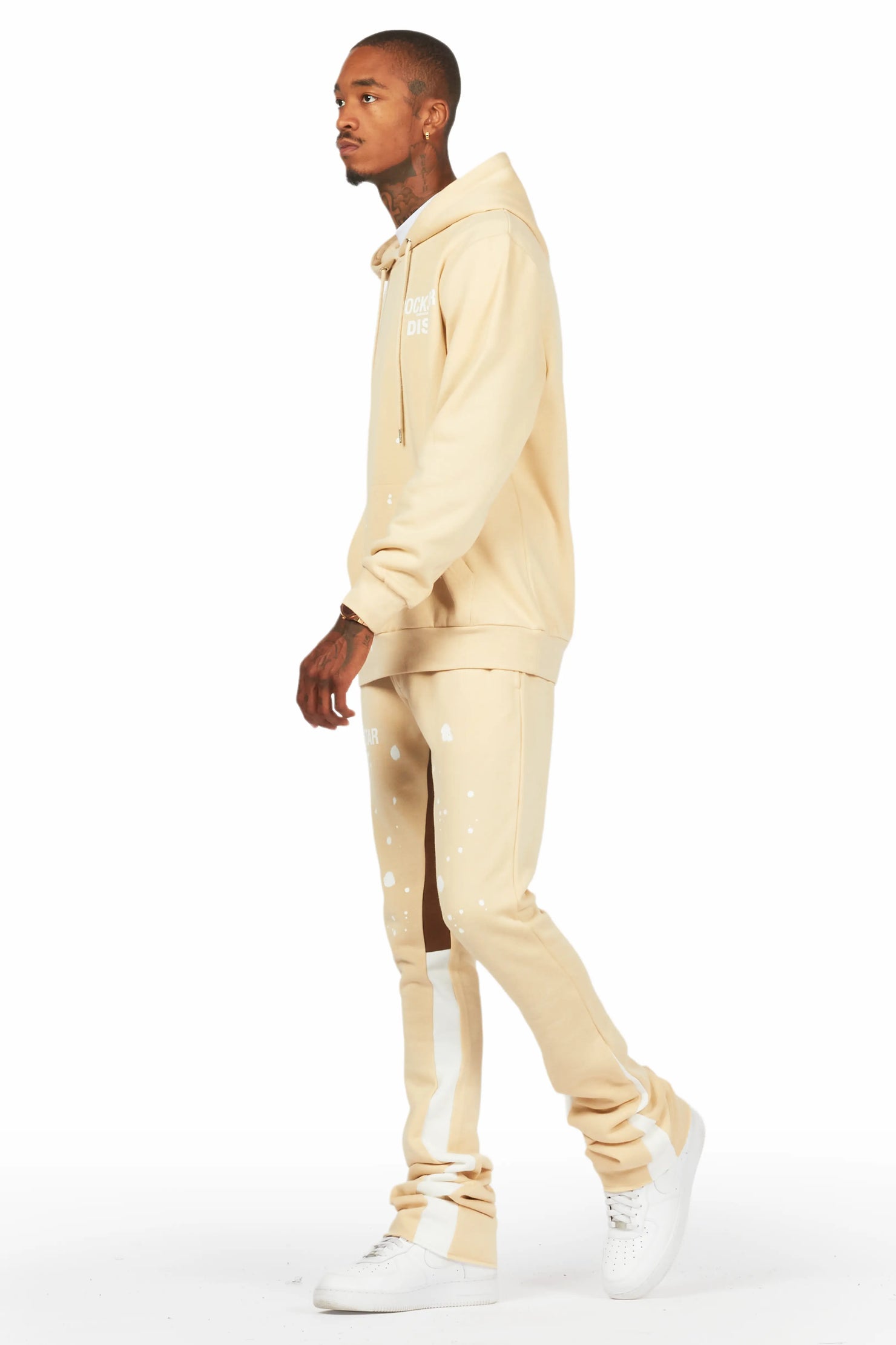 Raffer Beige/White Hoodie/Super Stacked Flare Pant Set