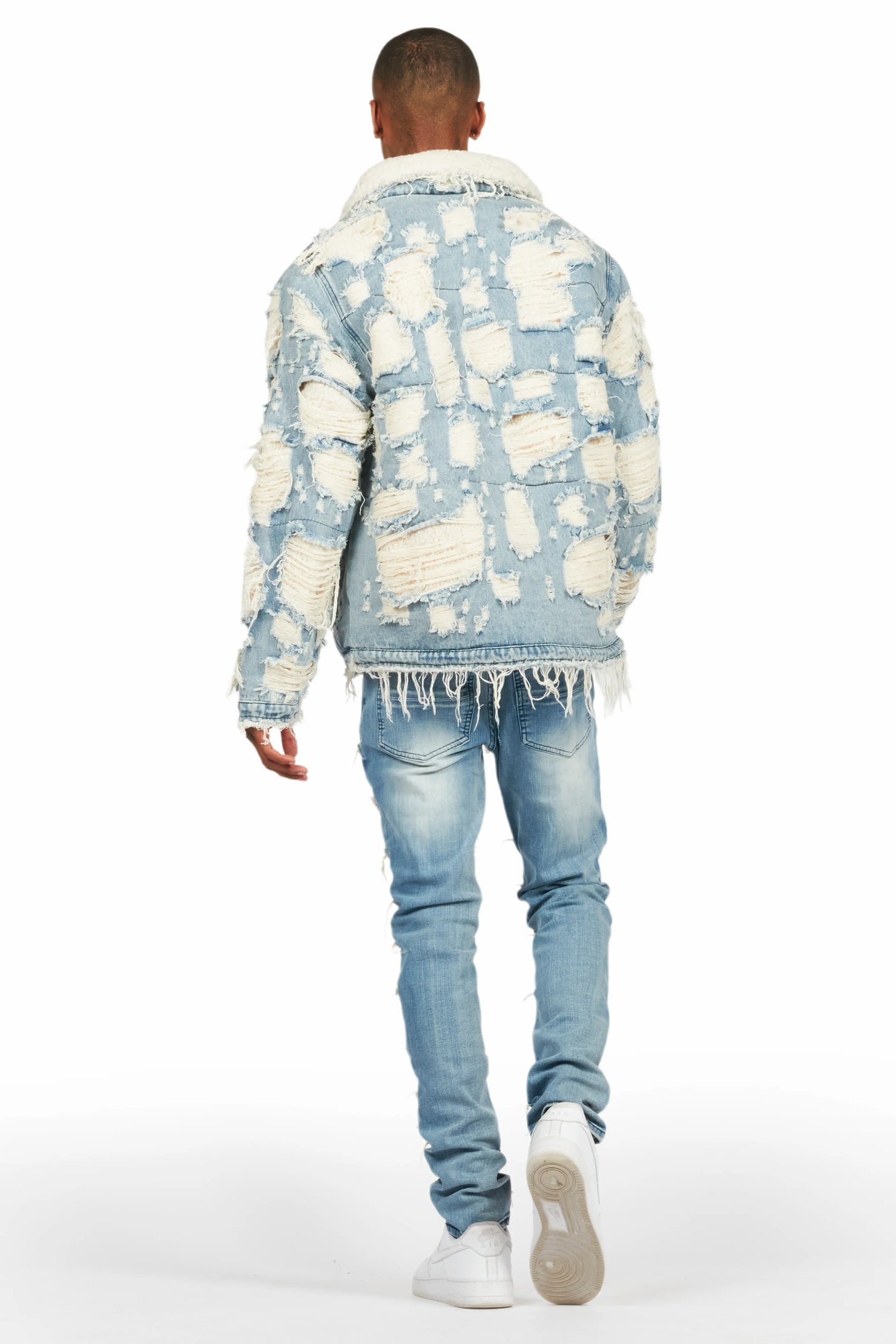 Faro Blue Denim Sherpa Puffer Jacket