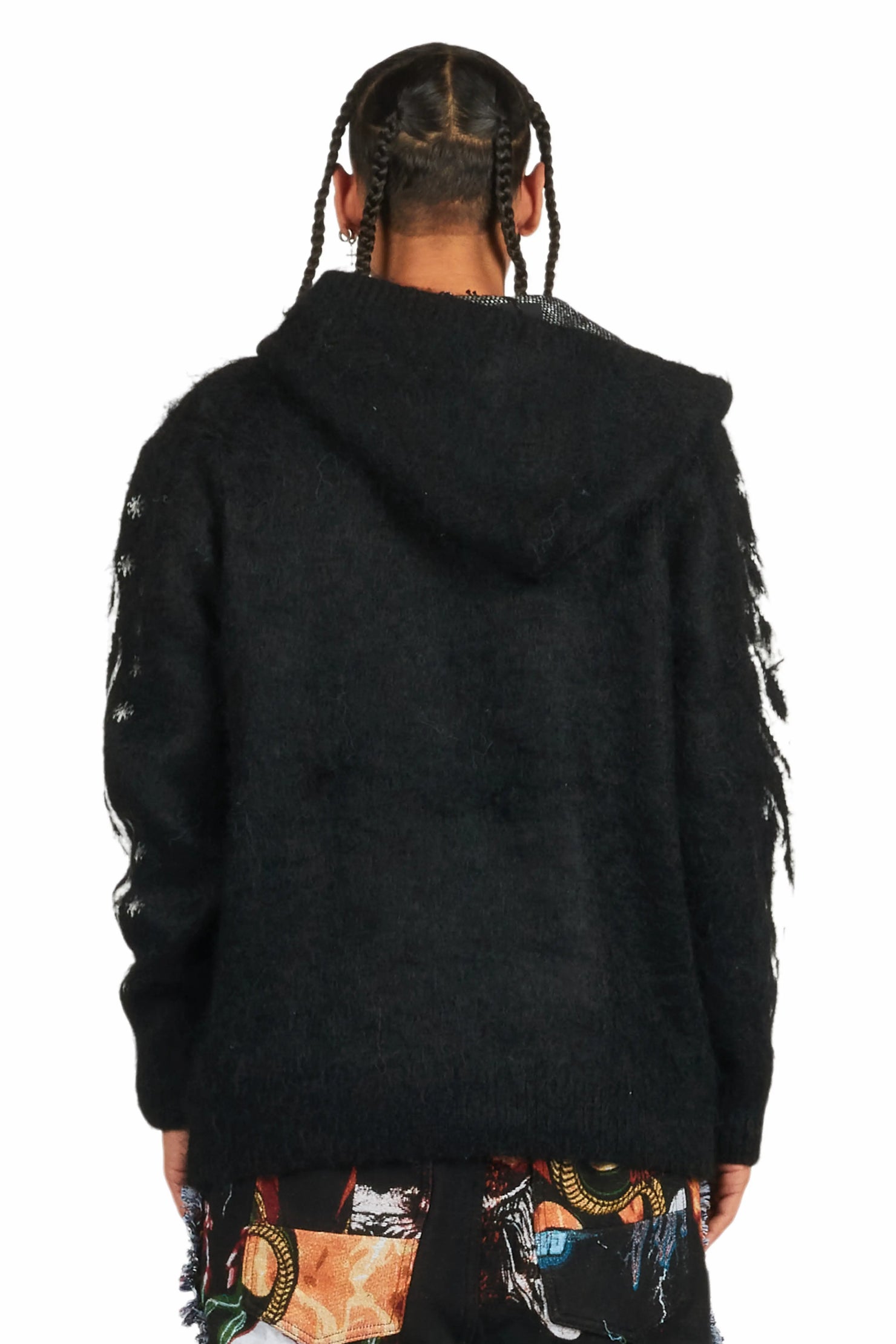 Raymond Black Graphic Knitted Mohair Hoodie