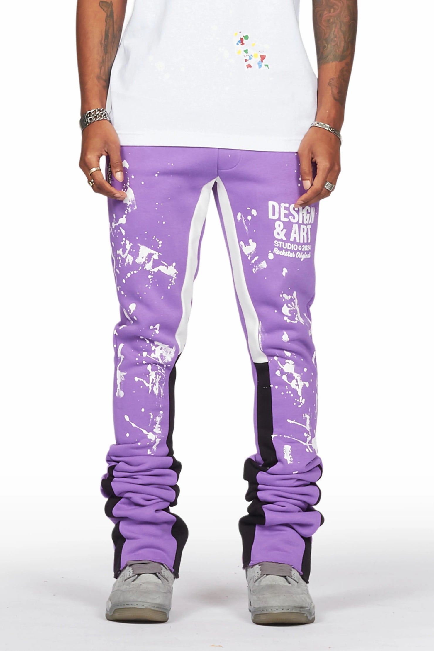 Damone Purple Super Stacked Flare Track Pant