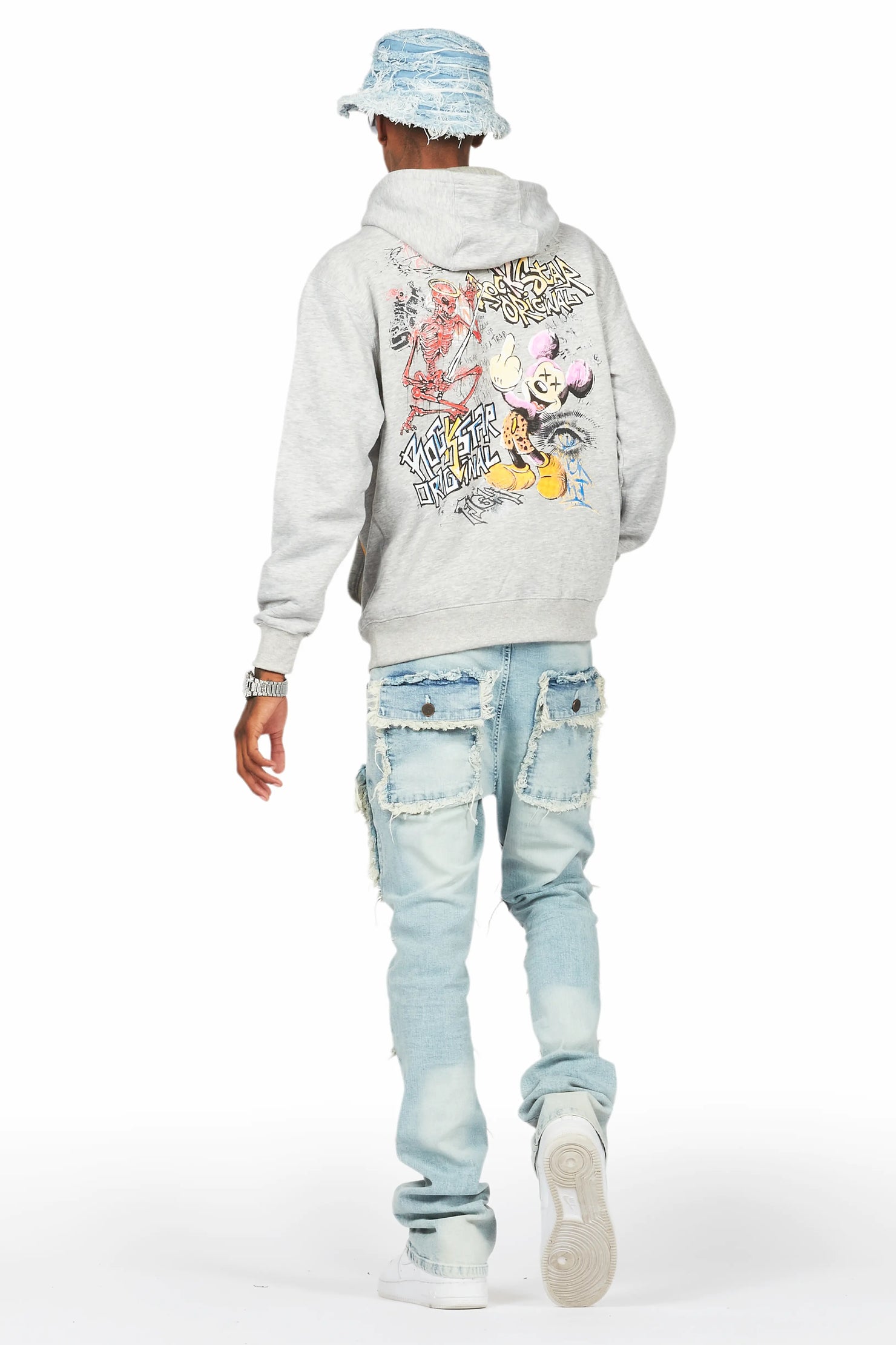 Yooz Heather Grey Hoodie/Stacked Flare Cargo Jean Bundle