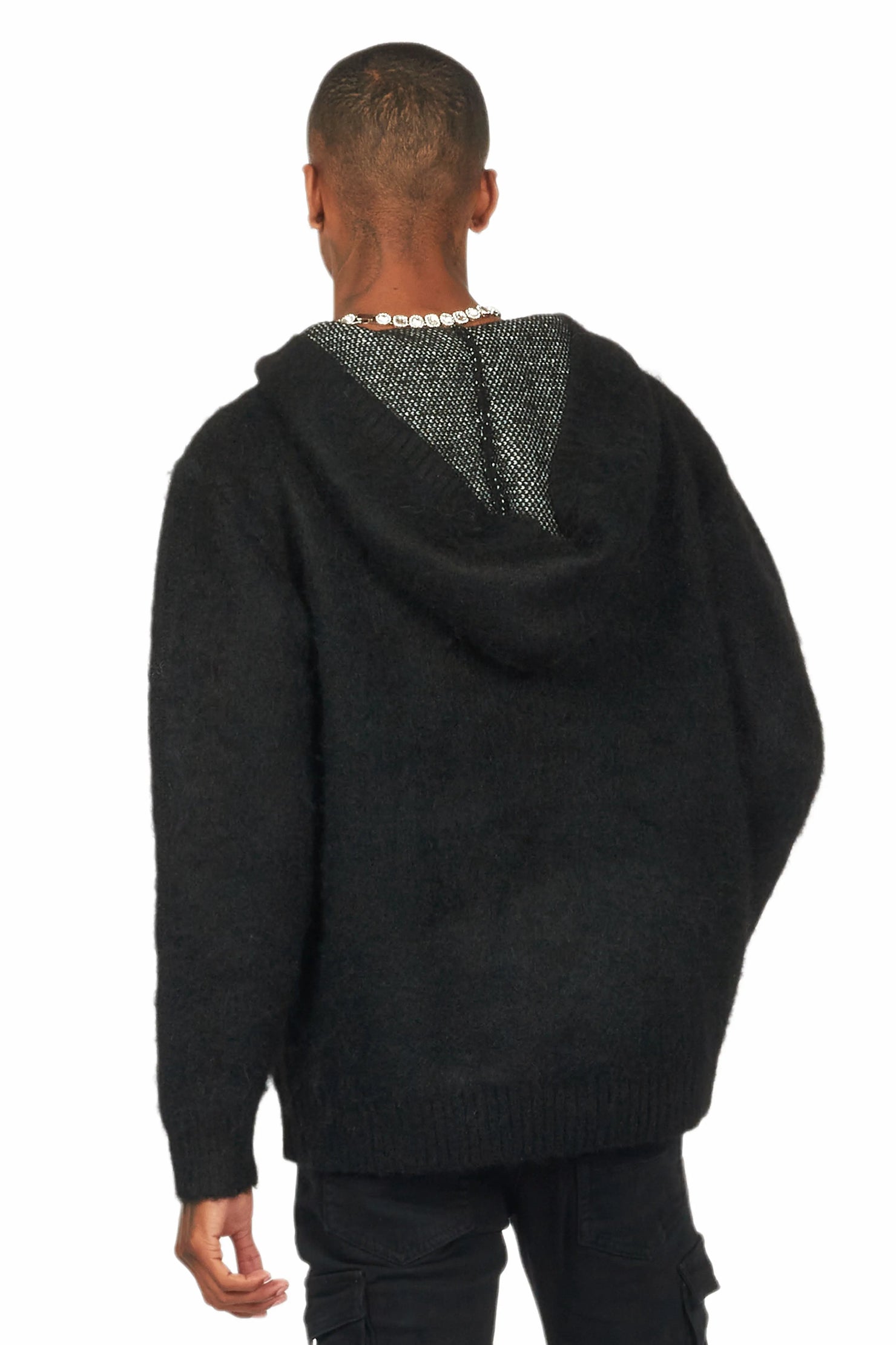 Andros Black Graphic Knitted Mohair Hoodie