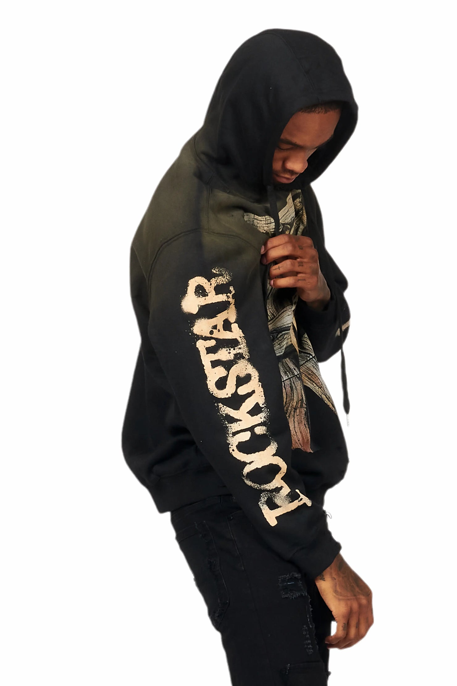 Panos Black Graphic Distressed Hoodie