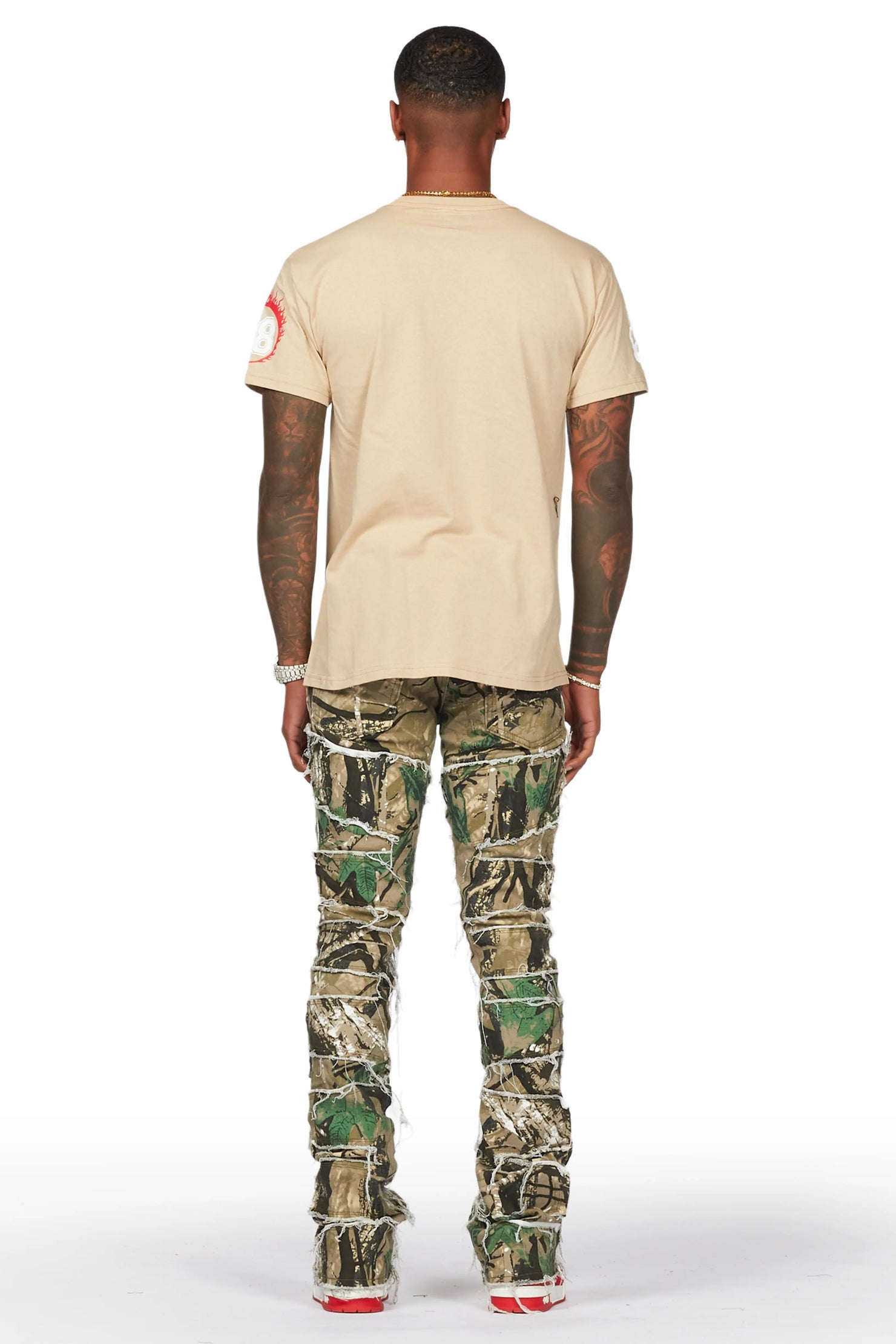 Okan Tree Camo Painter Stacked Flare Jean