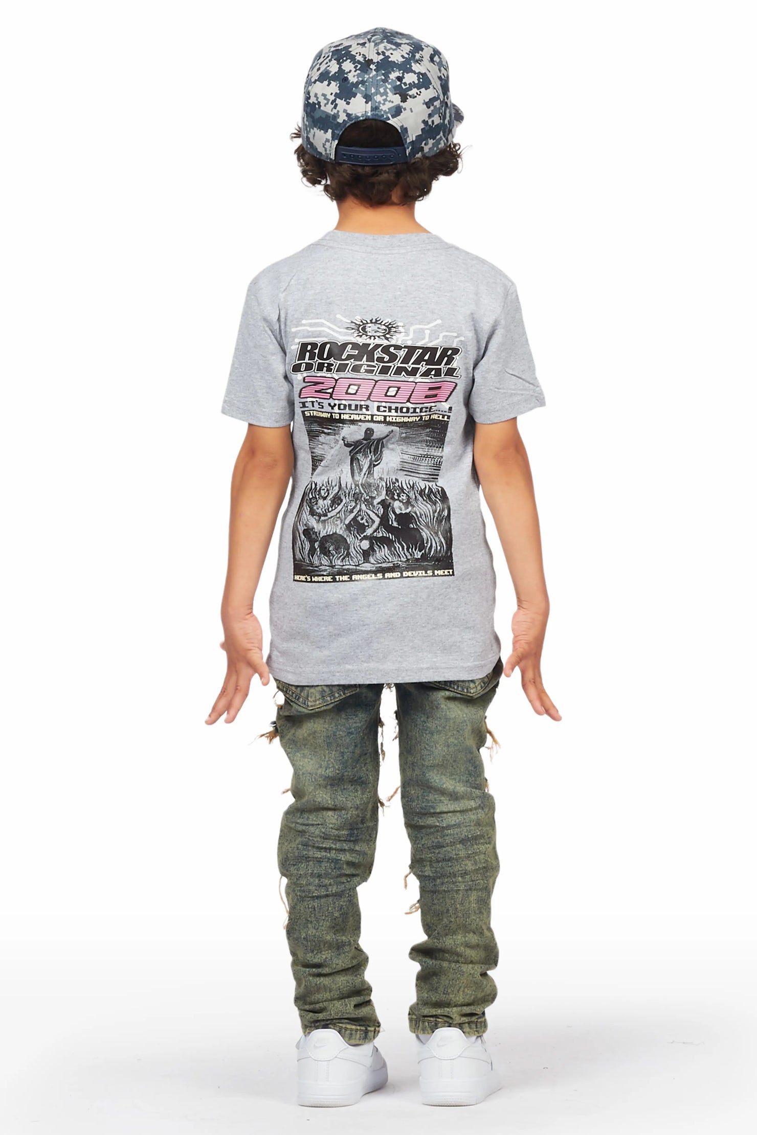 Boys Kael Grey T-Shirt/Skinny Frayed Jean Set