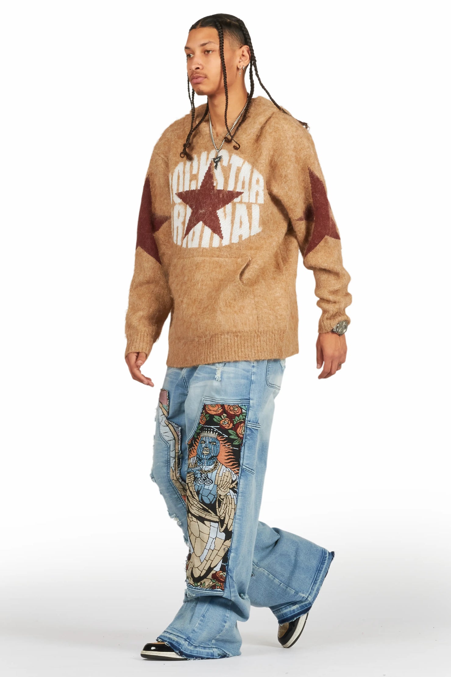 States Brown Graphic Knitted Mohair Hoodie