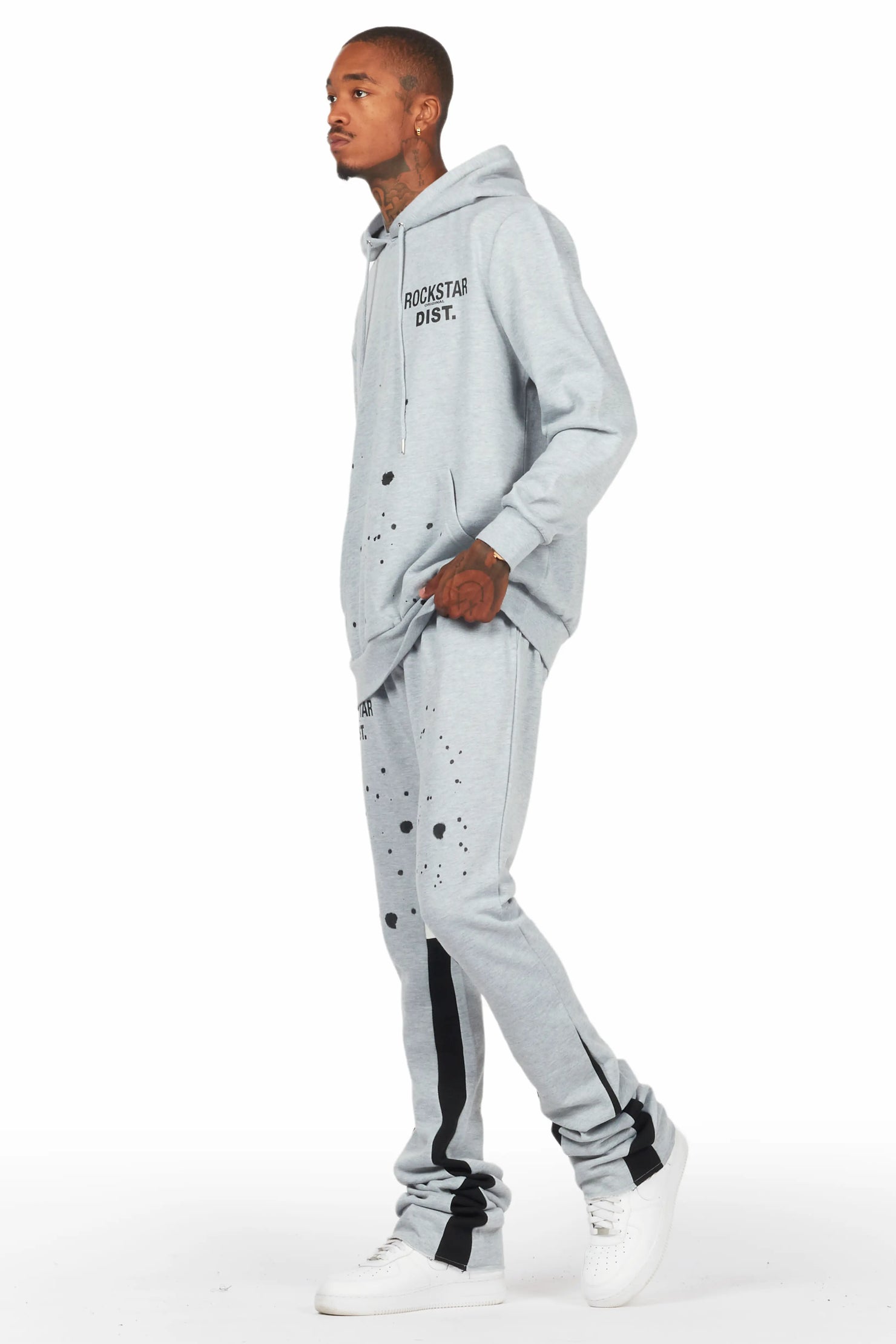 Raffer Grey/White Hoodie/Super Stacked Flare Pant Set