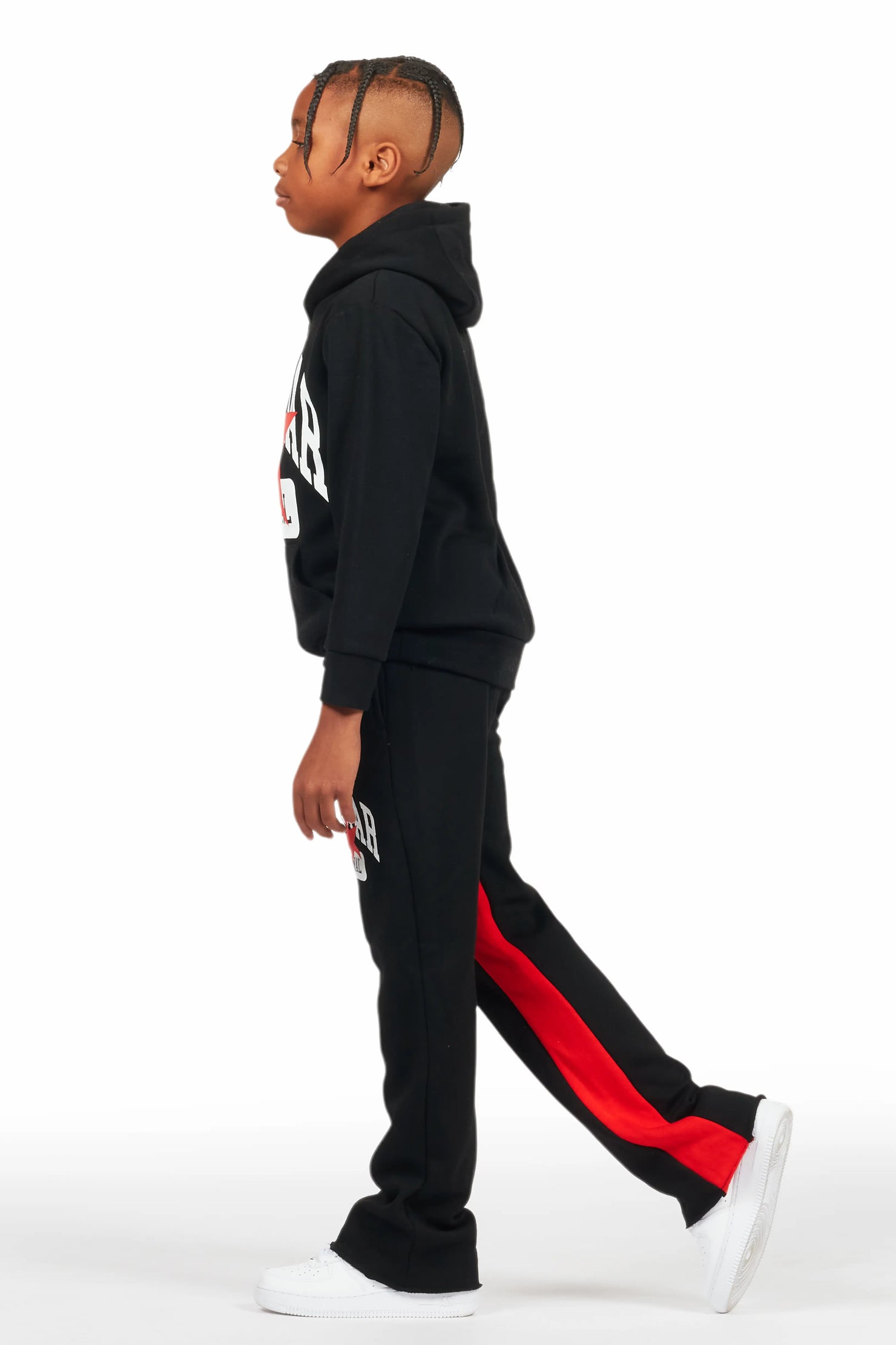 Boys Mallor Black/Red Baggy Stacked Hoodie Track Set