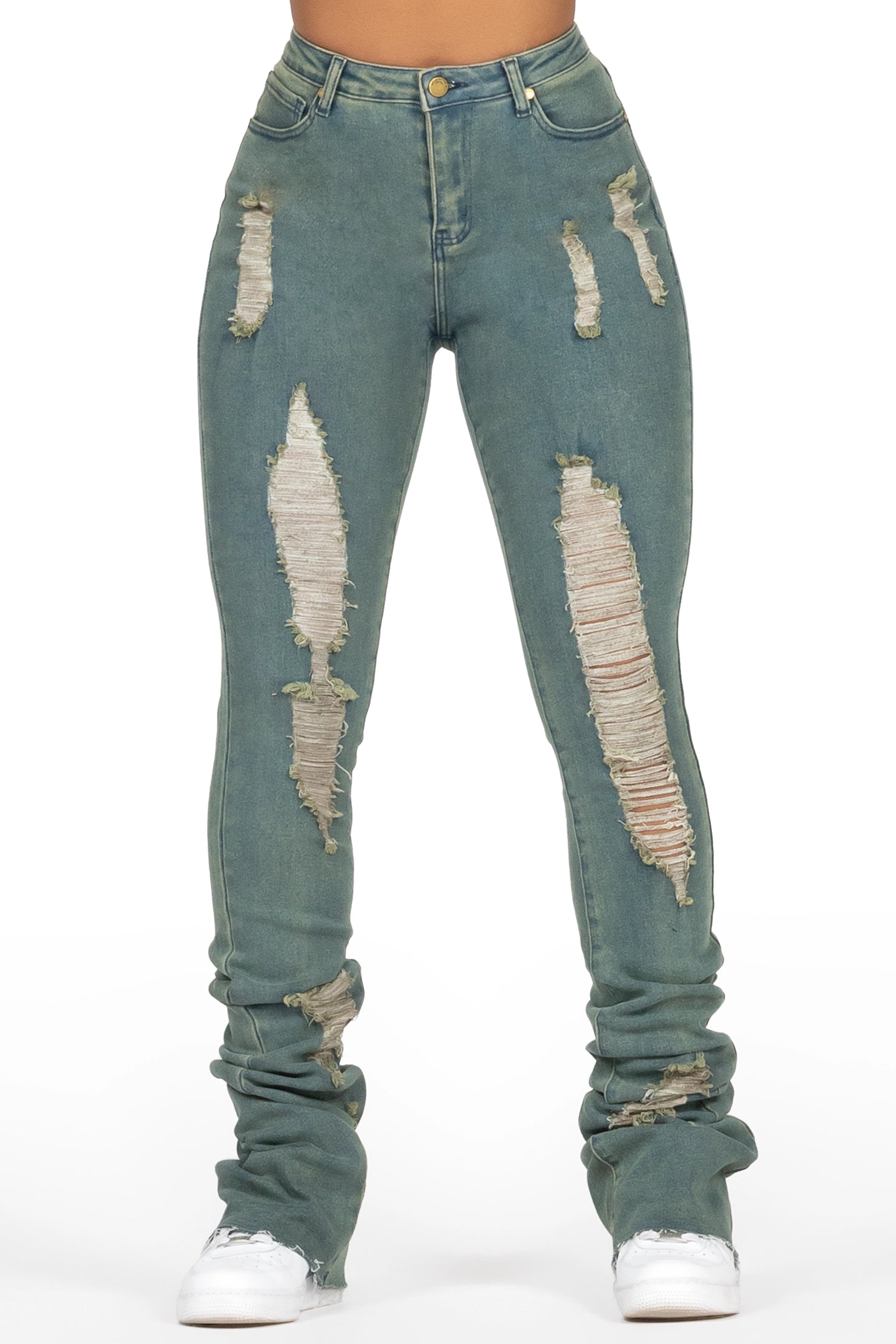 Got A Crush Tinted Dark Wash Distressed Super Stacked Jean