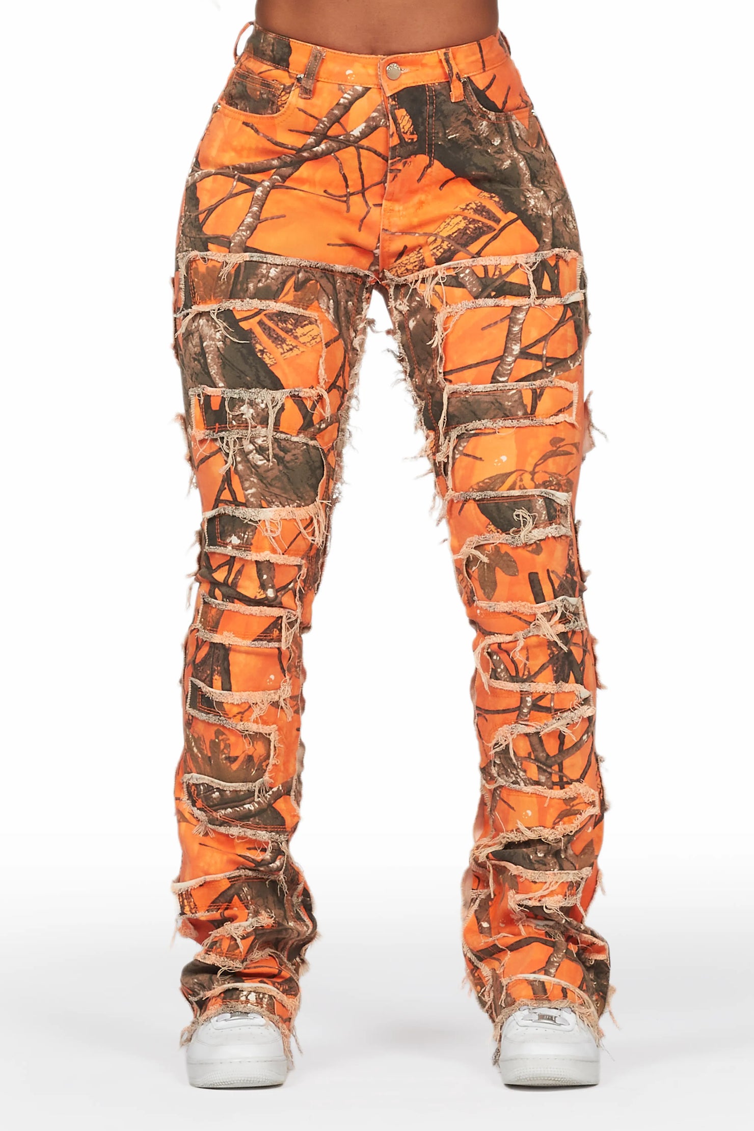 Zariyah Orange Tree Camo Stacked Flare Jean