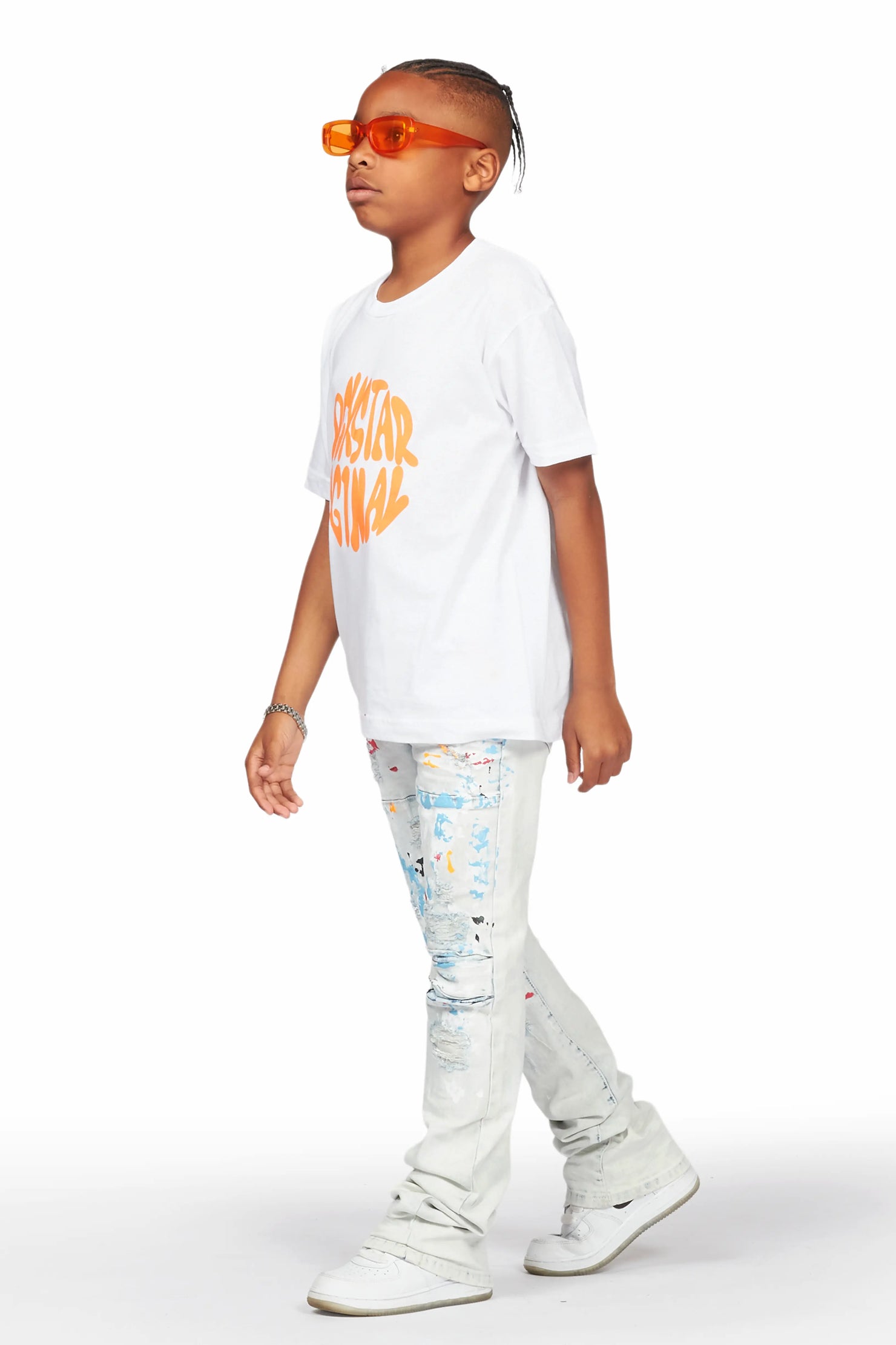 Boys Valor White T-Shirt/Stacked Flare Jean Set