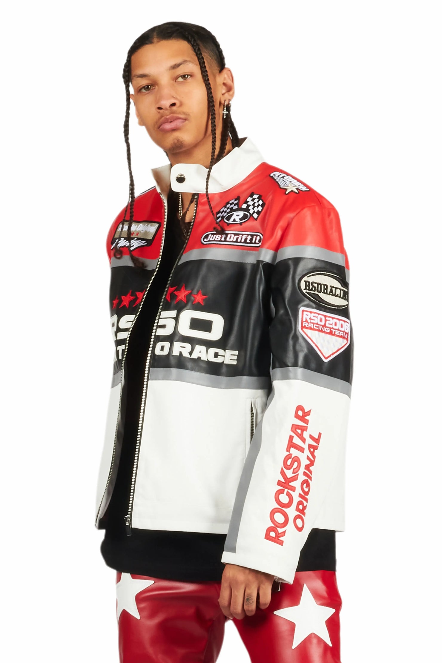 Balint Red/White Leather Moto Jacket