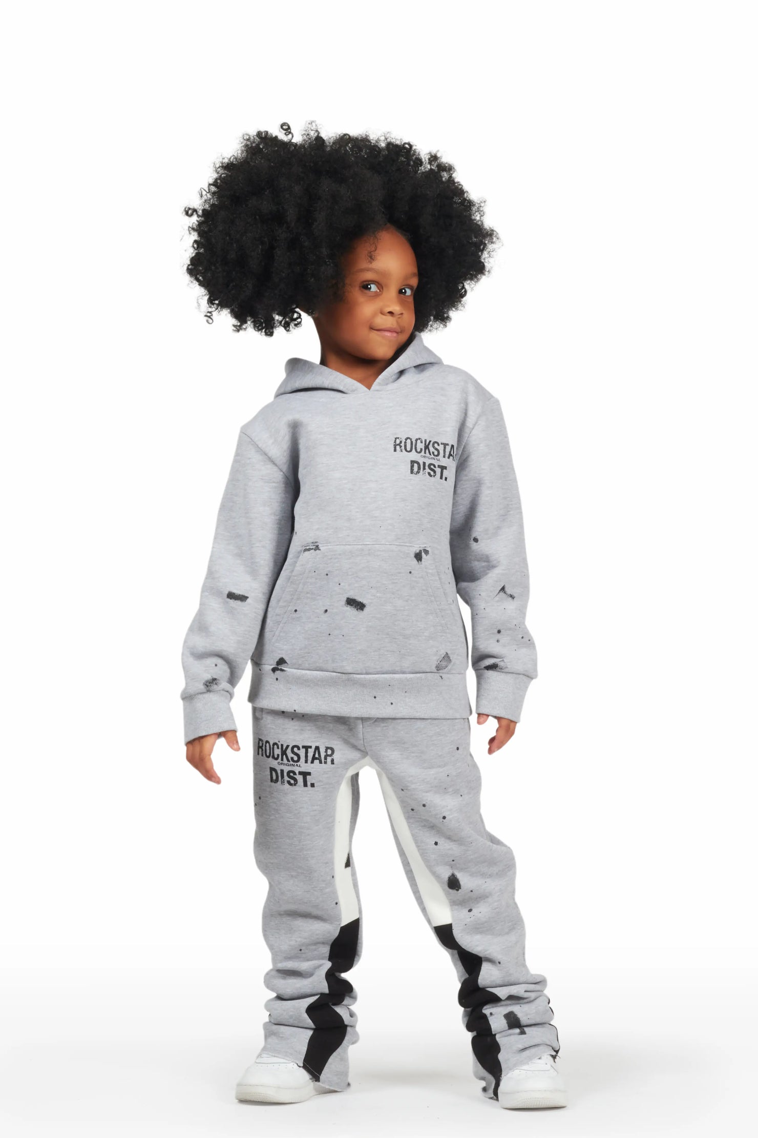 Girls Raffie Grey Hoodie Super Stacked Flare Track Set