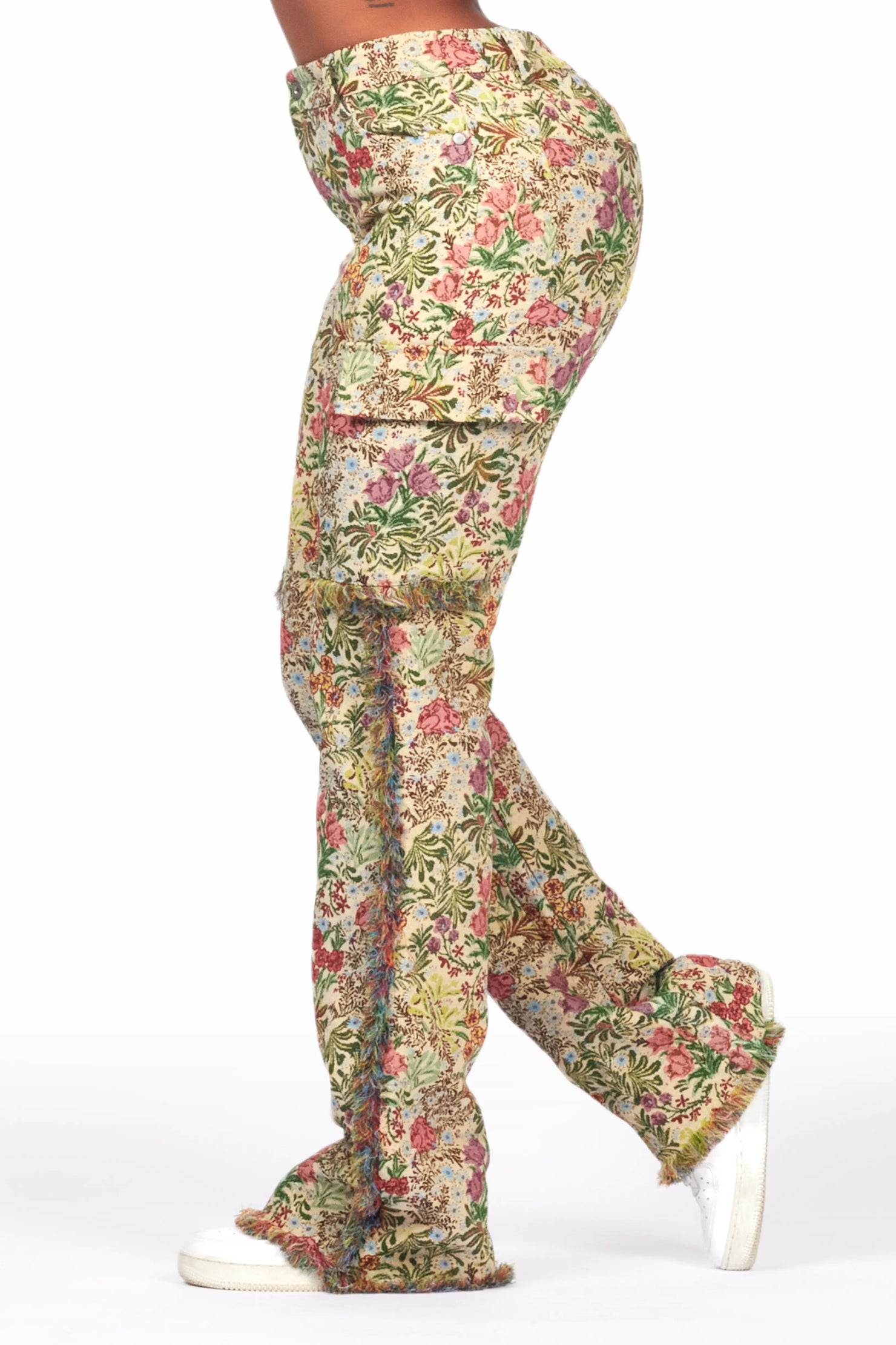 Tamia Beige Floral Tapestry Stacked Pant