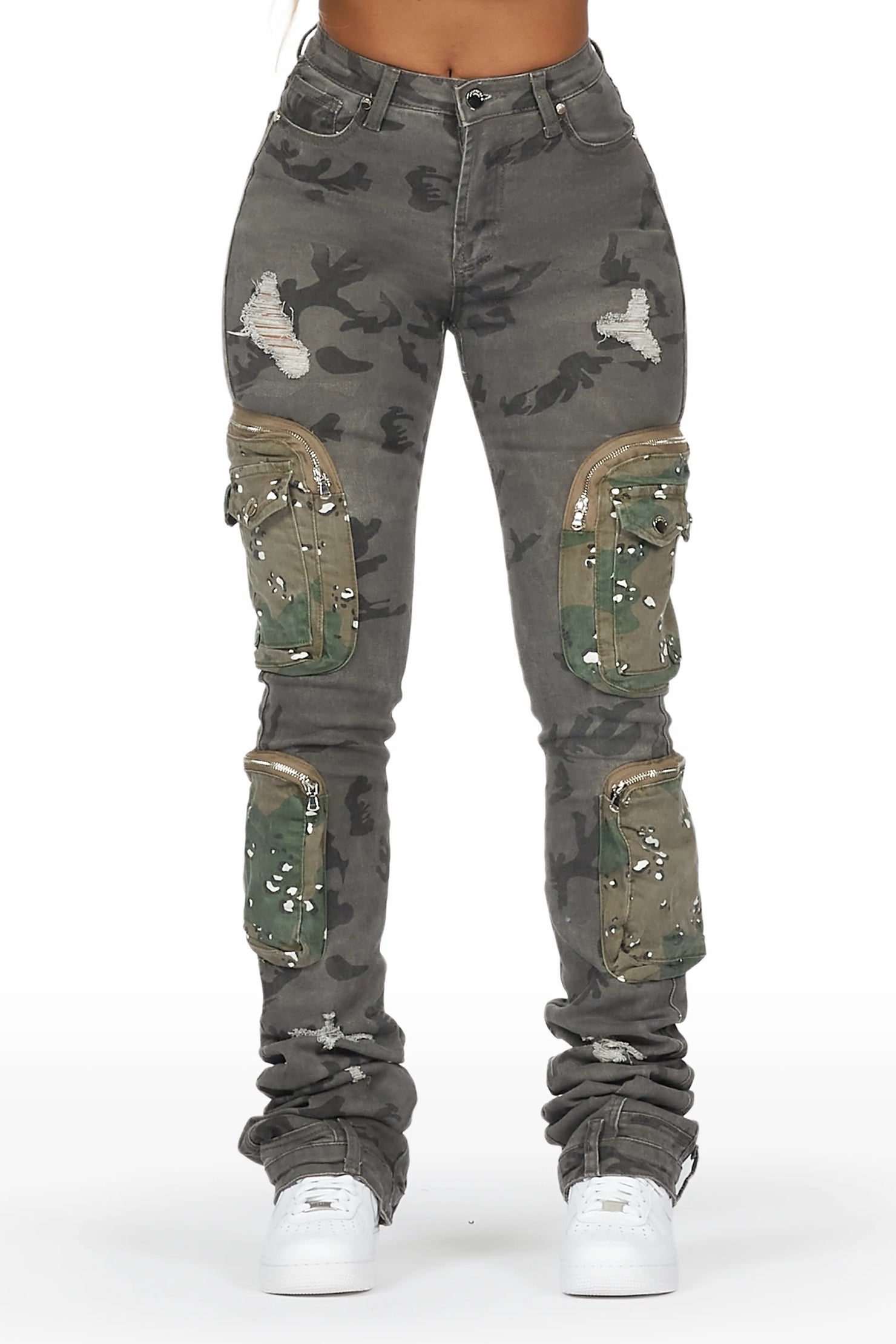 Alisson Grey Camo Cargo Super Stacked Jean