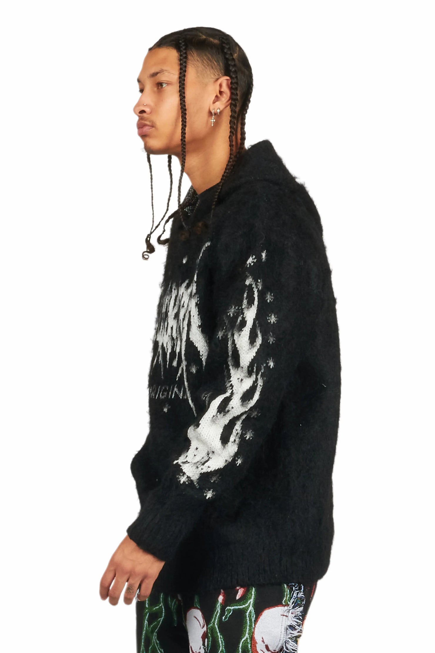 Raymond Black Graphic Knitted Mohair Hoodie