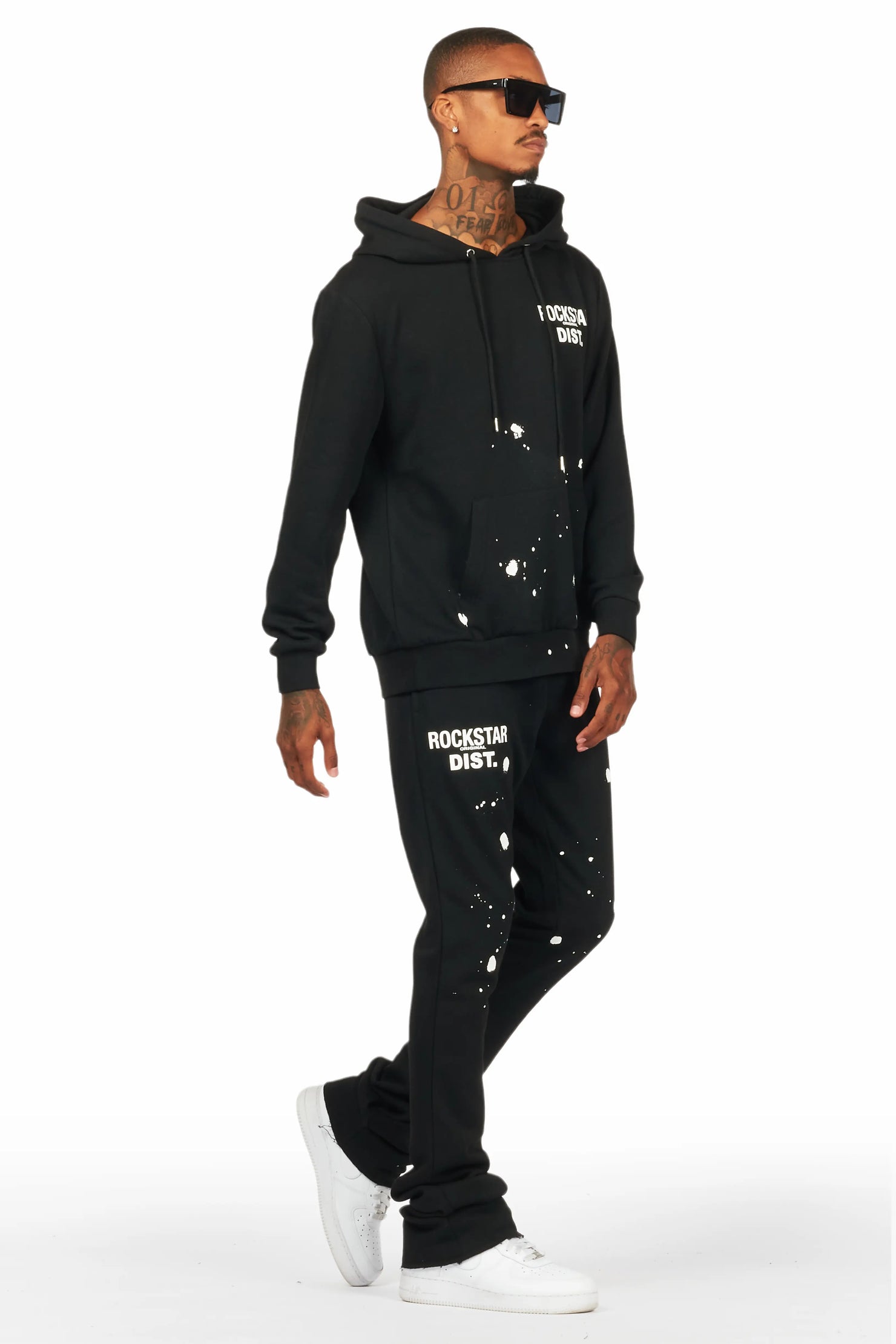 Raffer Black Hoodie/Stacked Flare Track Set