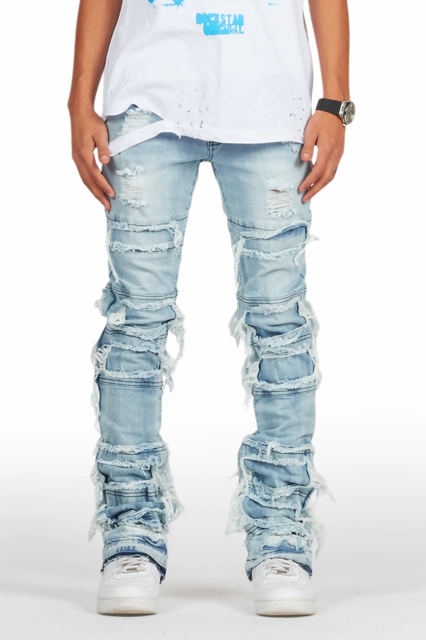 Vasco Light Blue Stacked Flare Jean