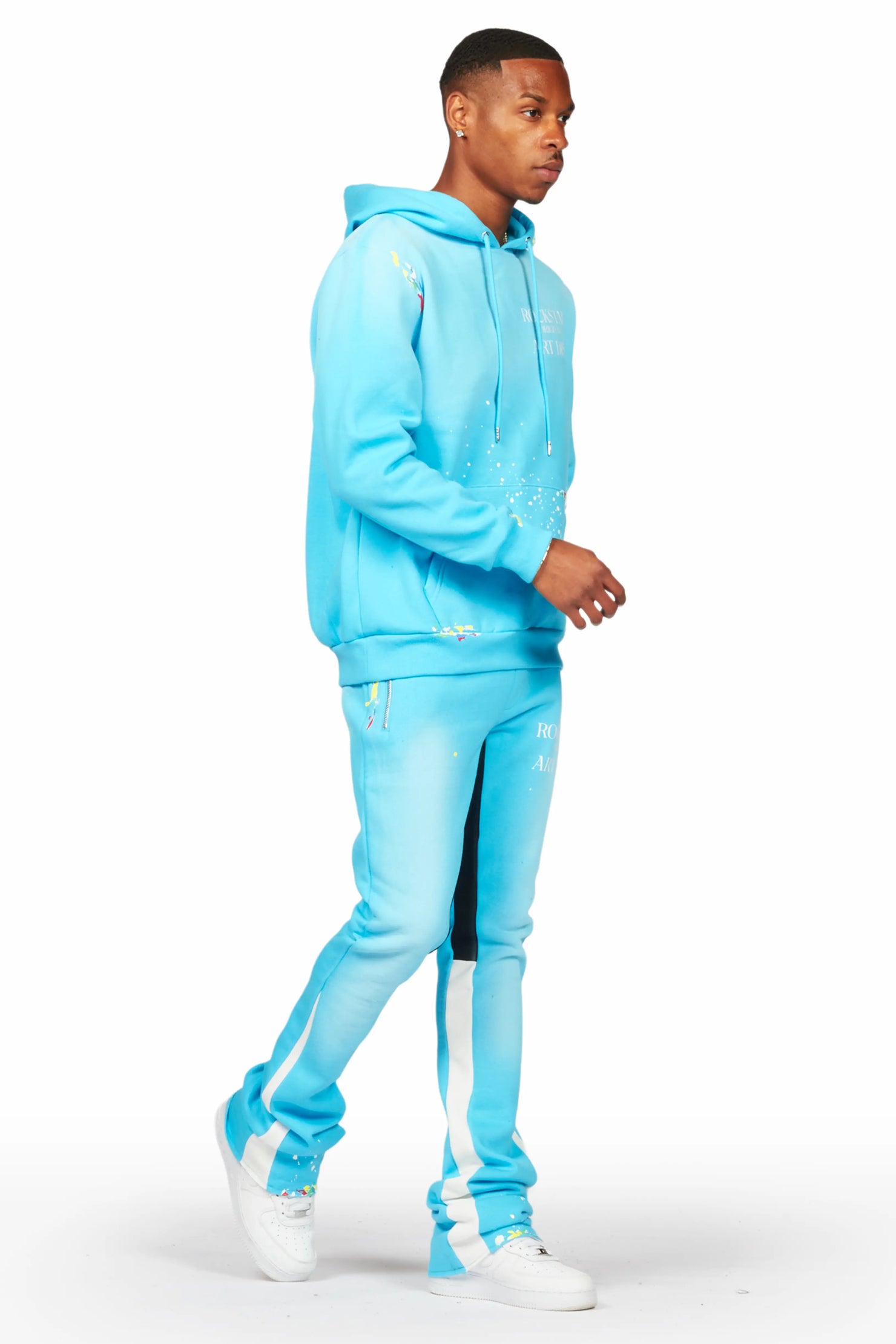 Rockstar Art Dist. Blue/White Hoodie/Stacked Flare Pant Set