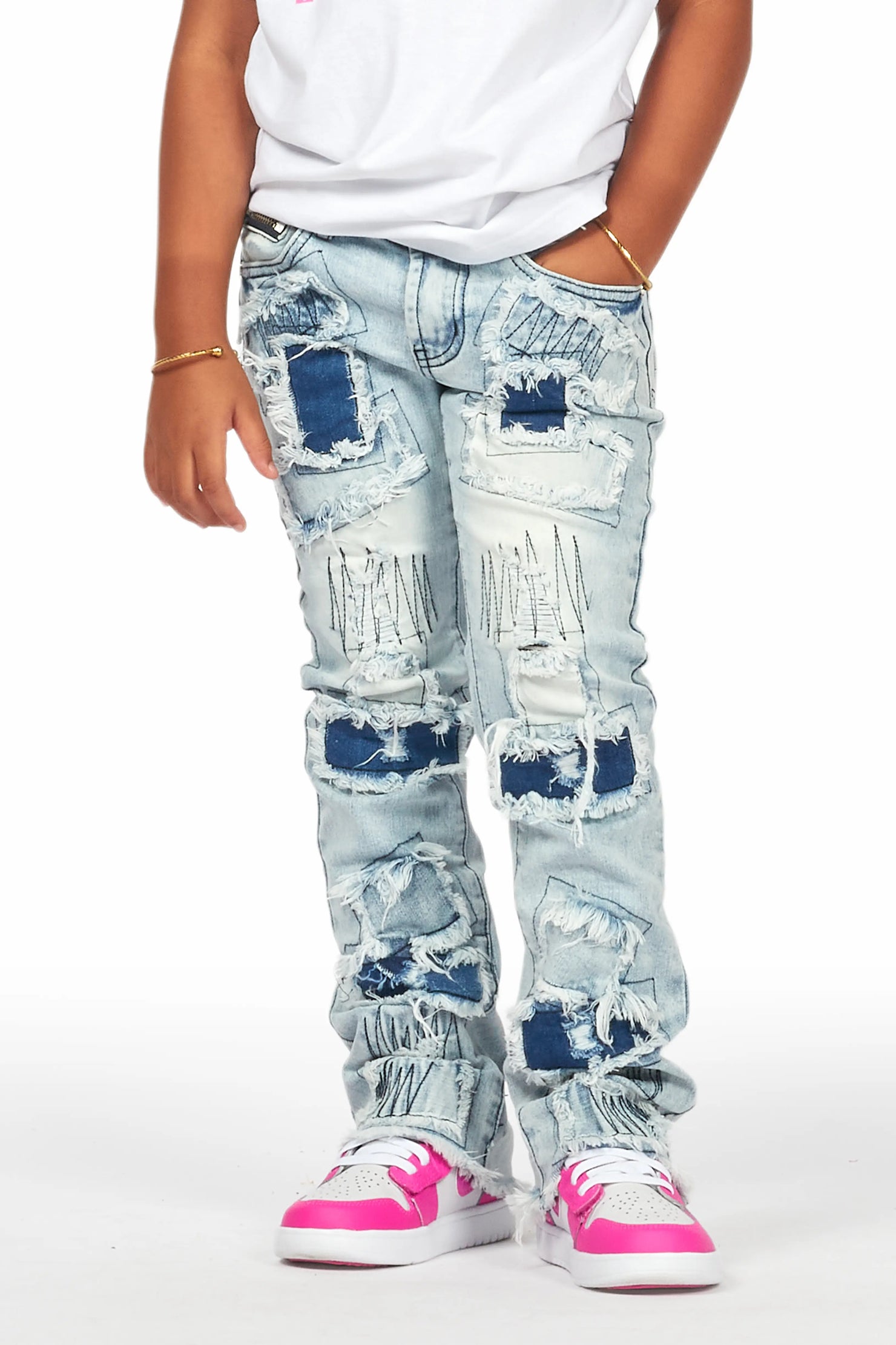 Girls Camie Blue Stacked Flare Jean