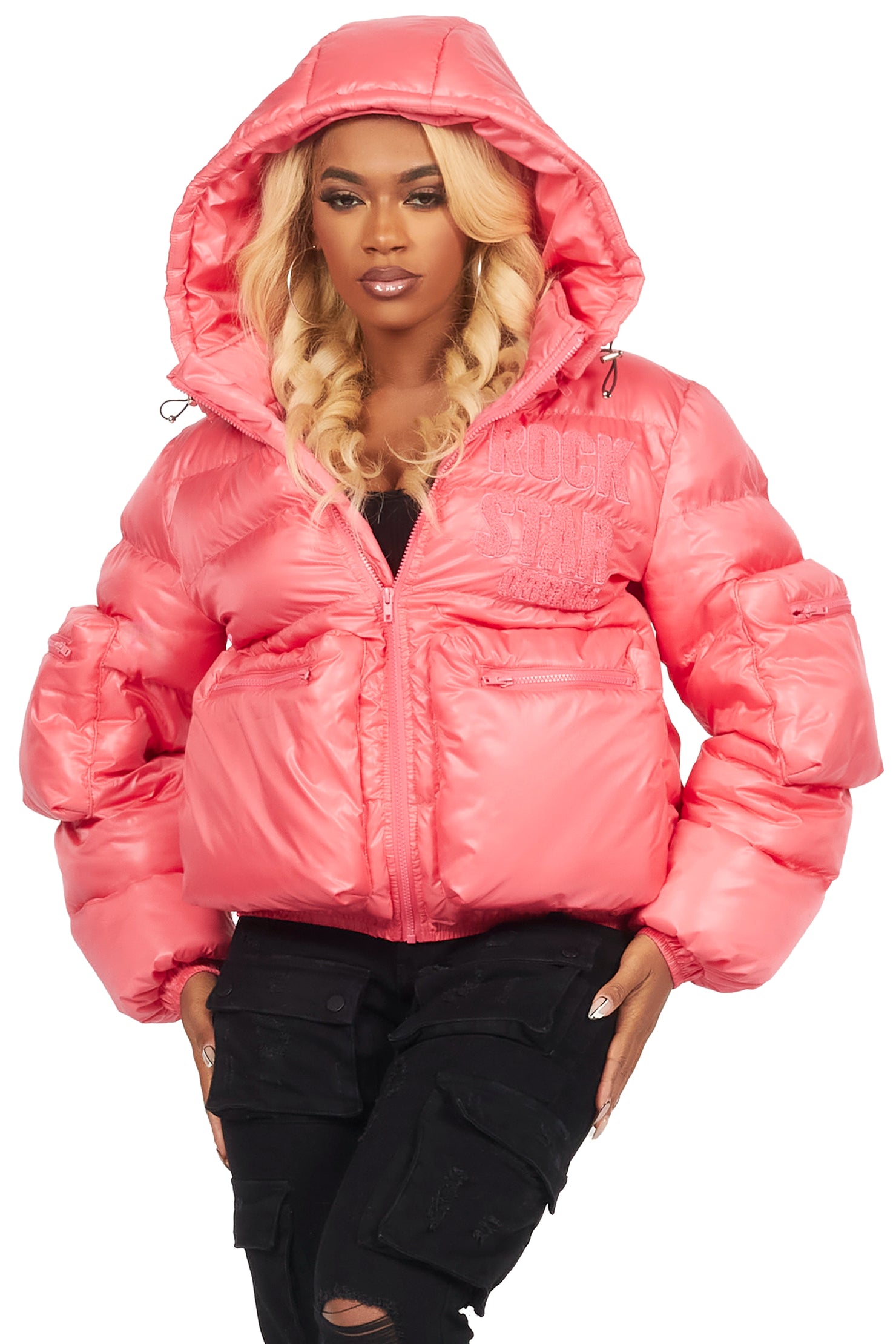 Keisha Pink Cargo Puffer Jacket