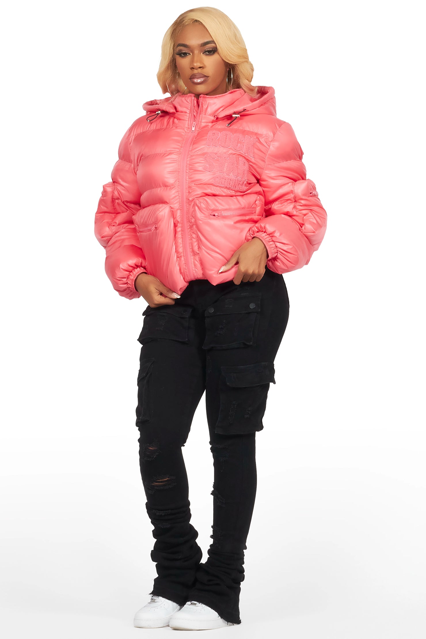 Keisha Pink Cargo Puffer Jacket