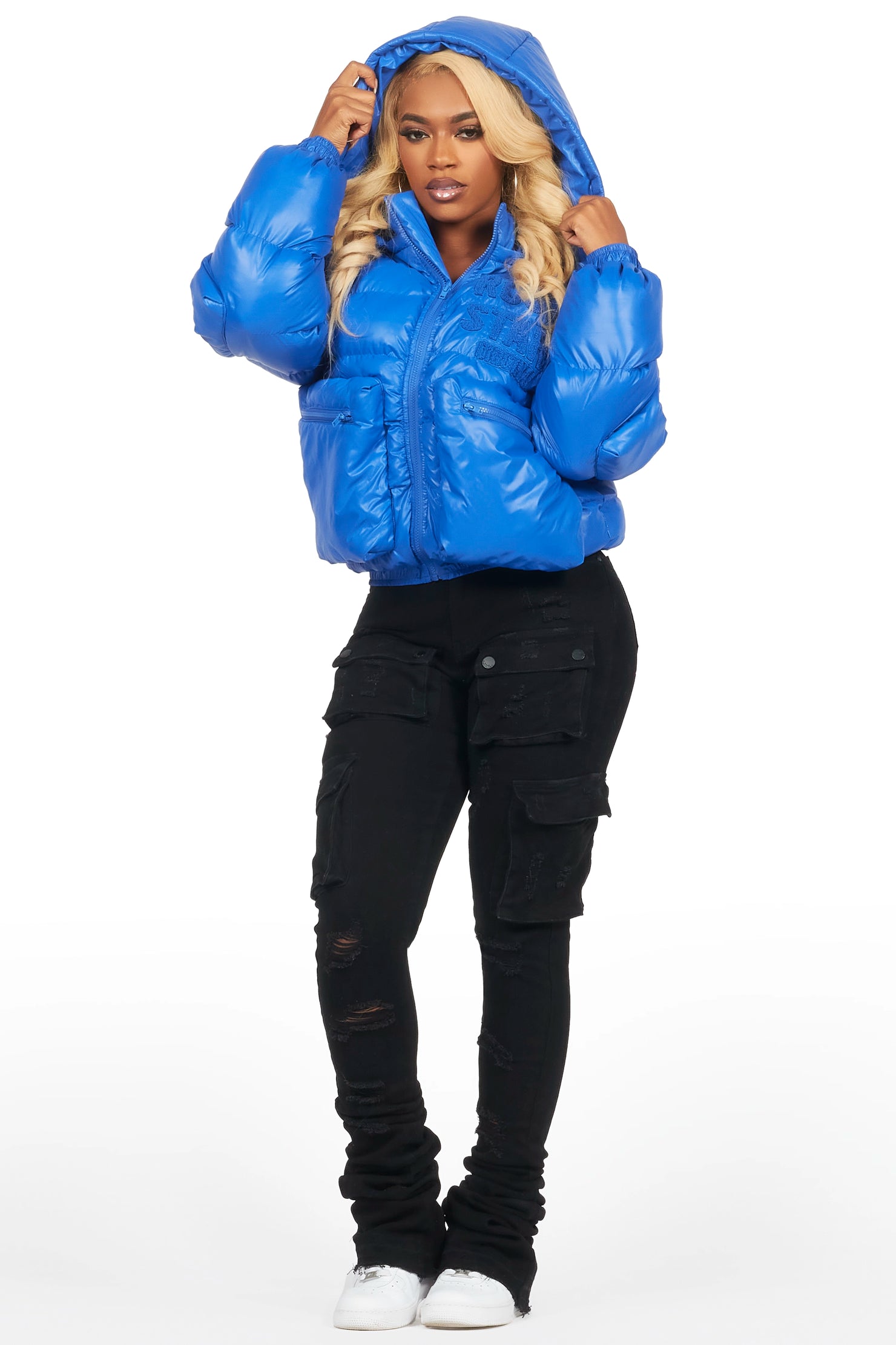 Keisha Royal Blue Cargo Puffer Jacket