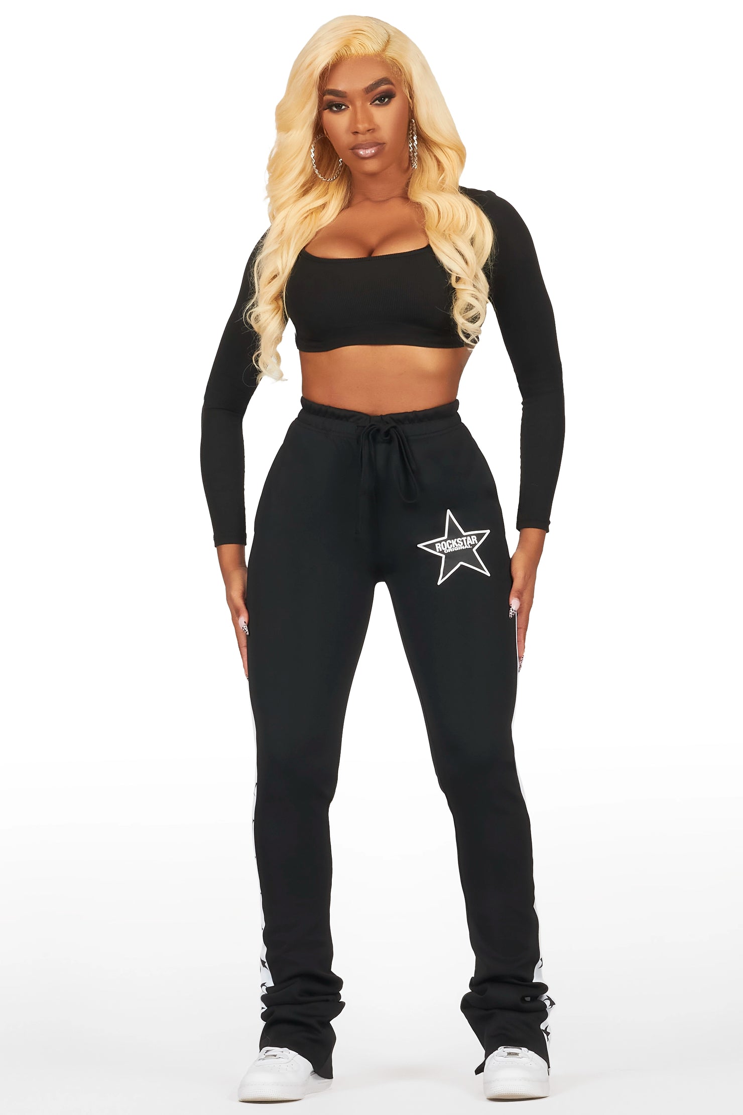 Kevona Black Super Stacked Track Pant