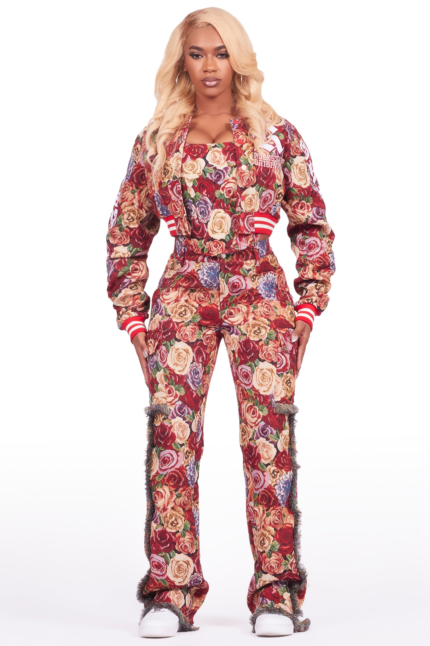 Darresha Red Floral Tapestry Stacked Pant