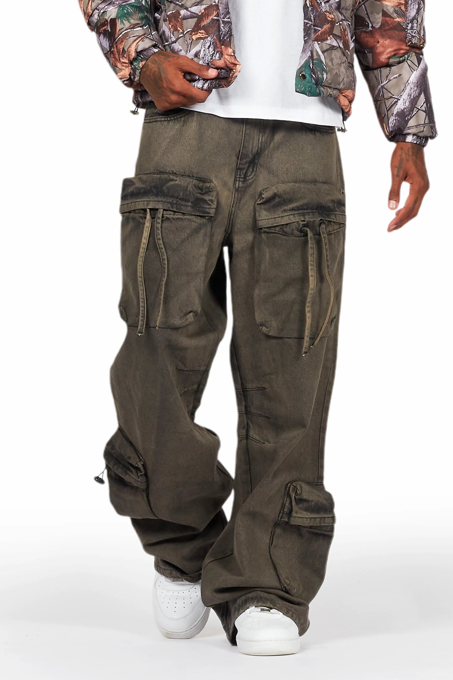 Cazer Dark Grey Baggy Fit Cargo Jean