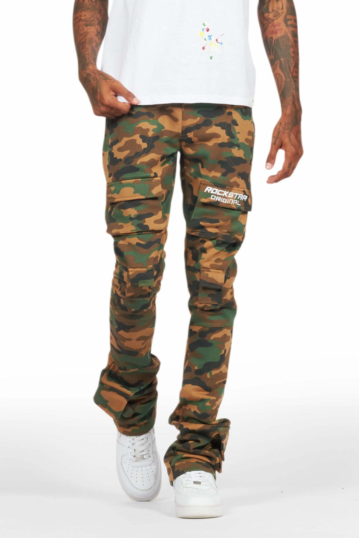 Connor Faded Camo Stacked Flare Track Pant