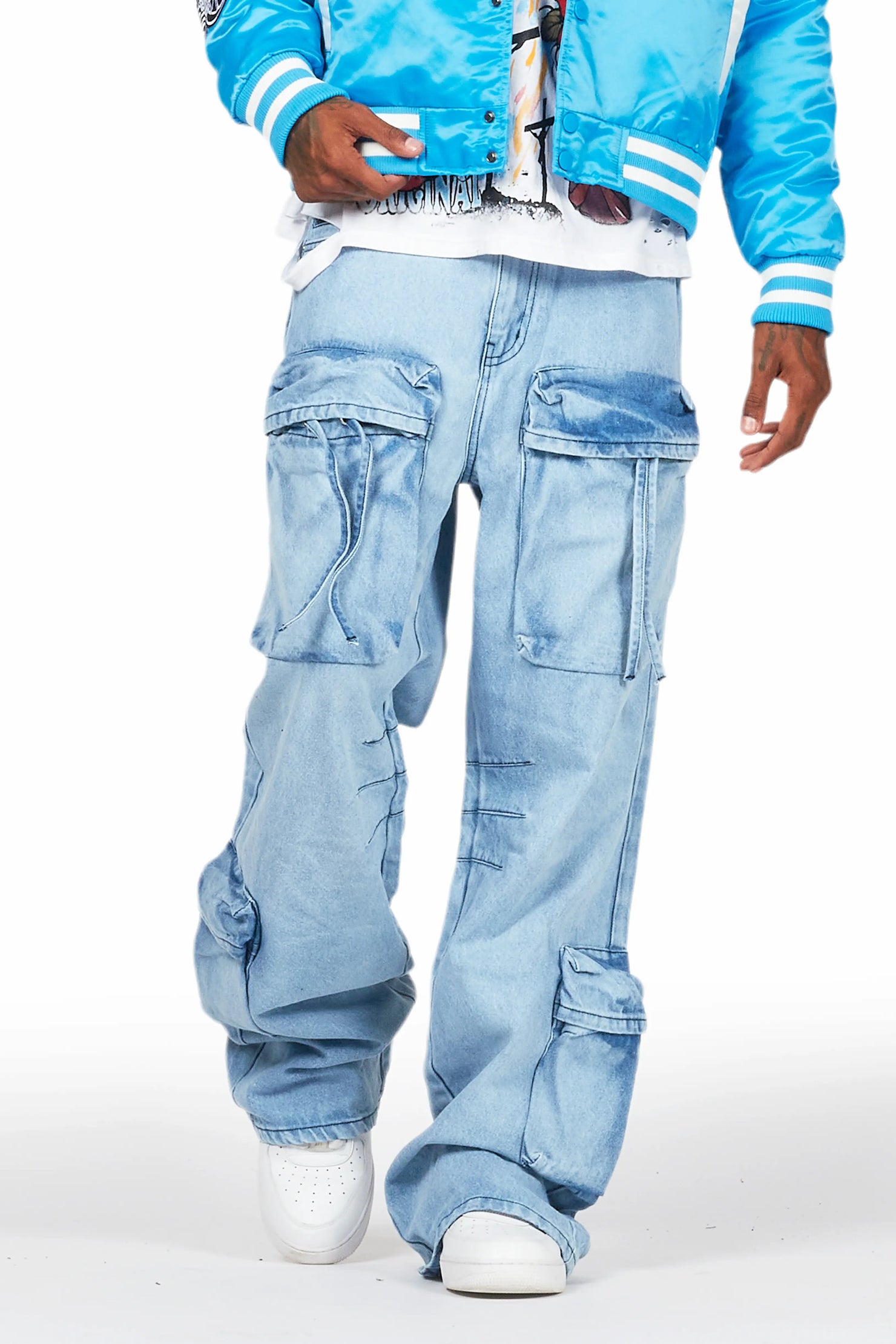 Cazer Blue Baggy Fit Cargo Jean