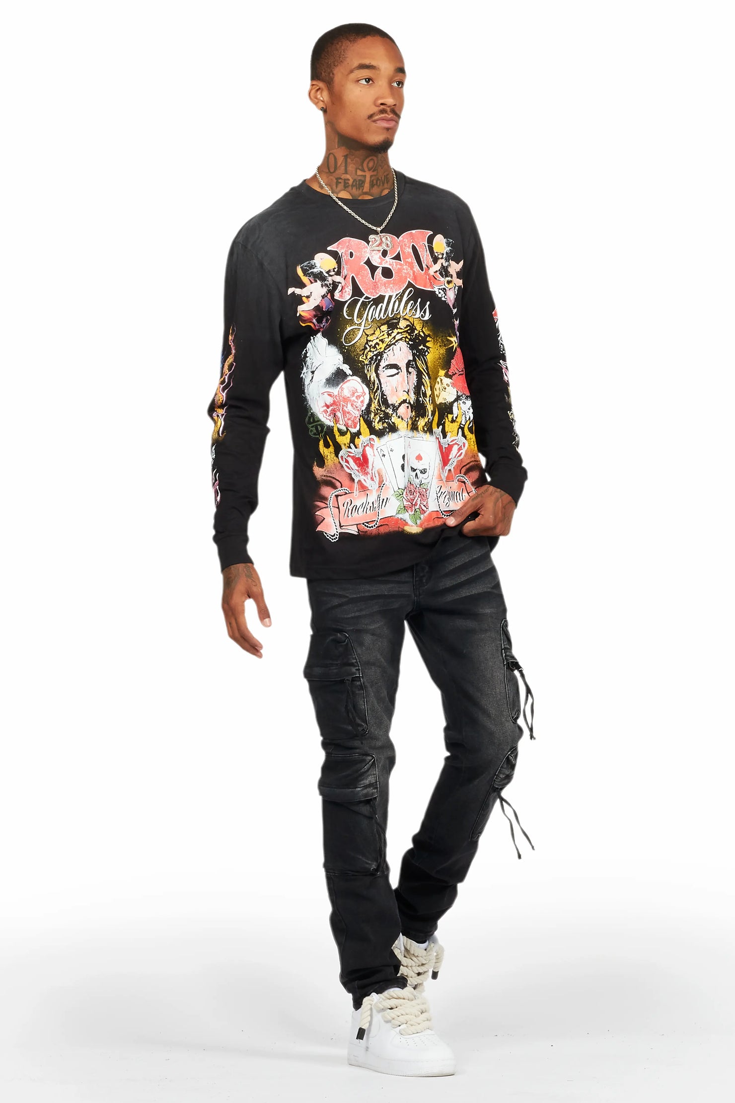 Germain Black Long Sleeve Graphic T-Shirt