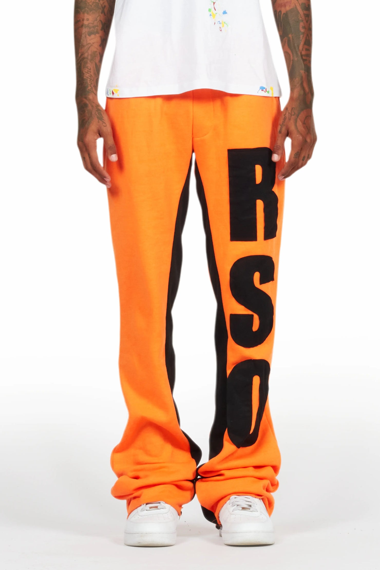 Uko Orange Stacked Baggy Track Pant