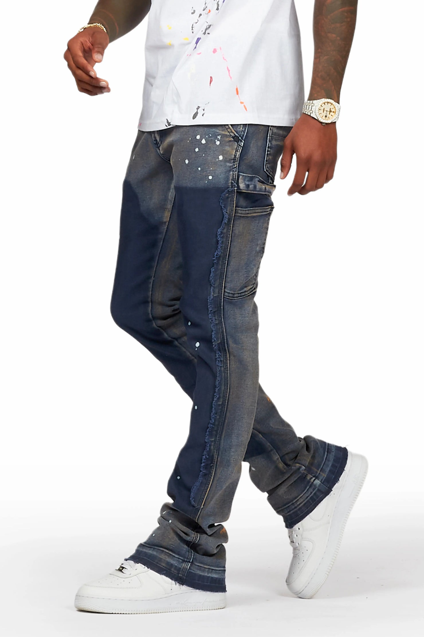 Serrano Navy Stacked Flare Jean