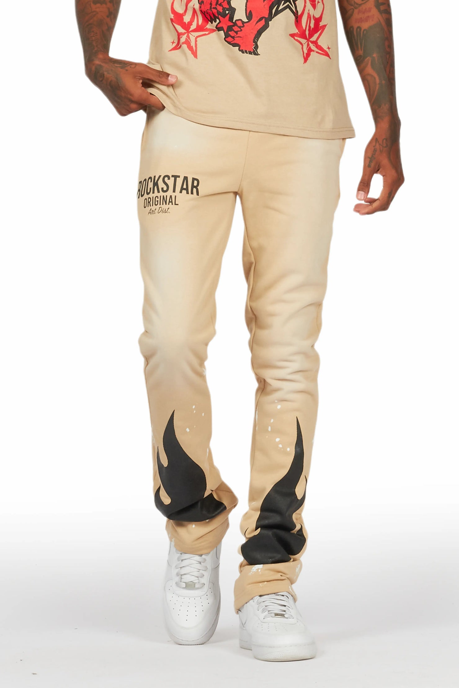 Damani Beige Patchwork Stacked Flare Pants