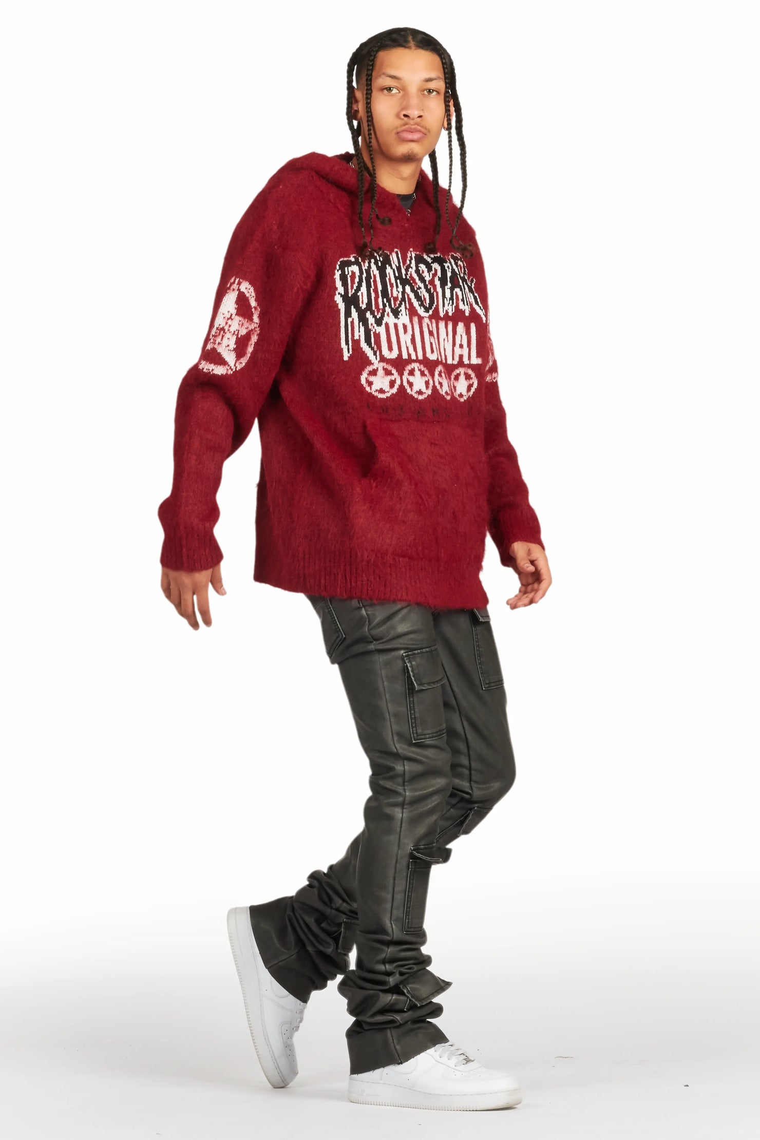 Wizzurd Red Graphic Knitted Mohair Hoodie