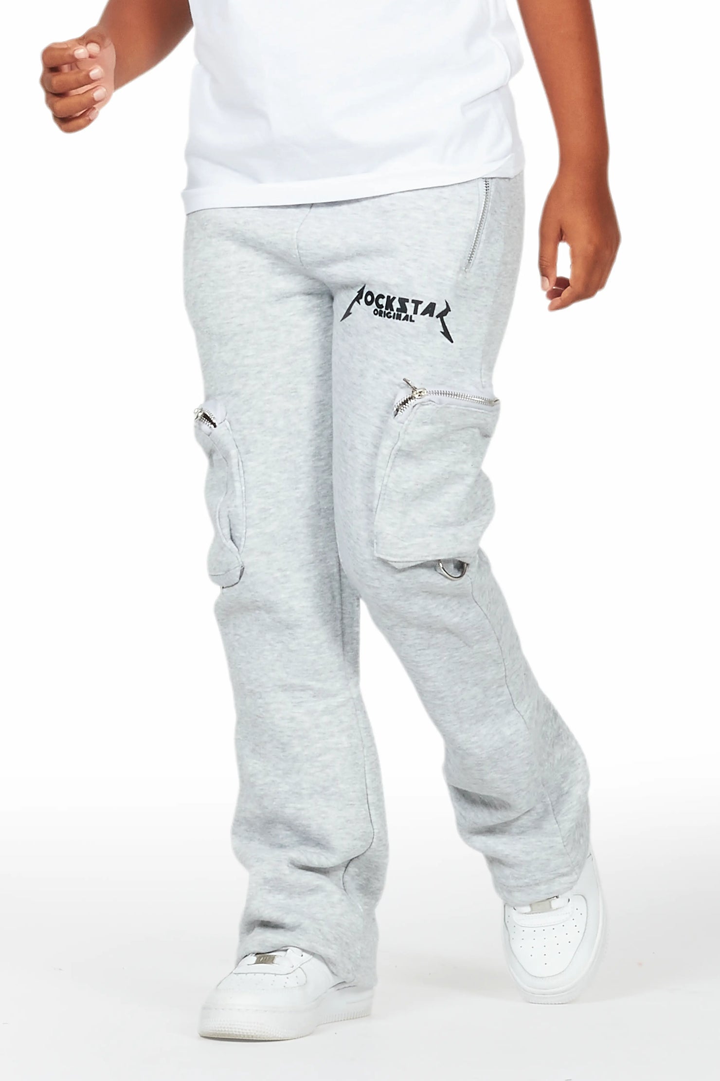 Boys Colin Heather Grey Stacked Flare Track Pants