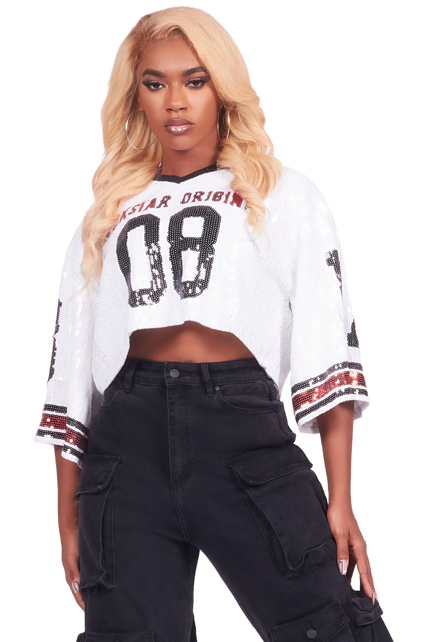 Alisha White Sequin Crop Jersey