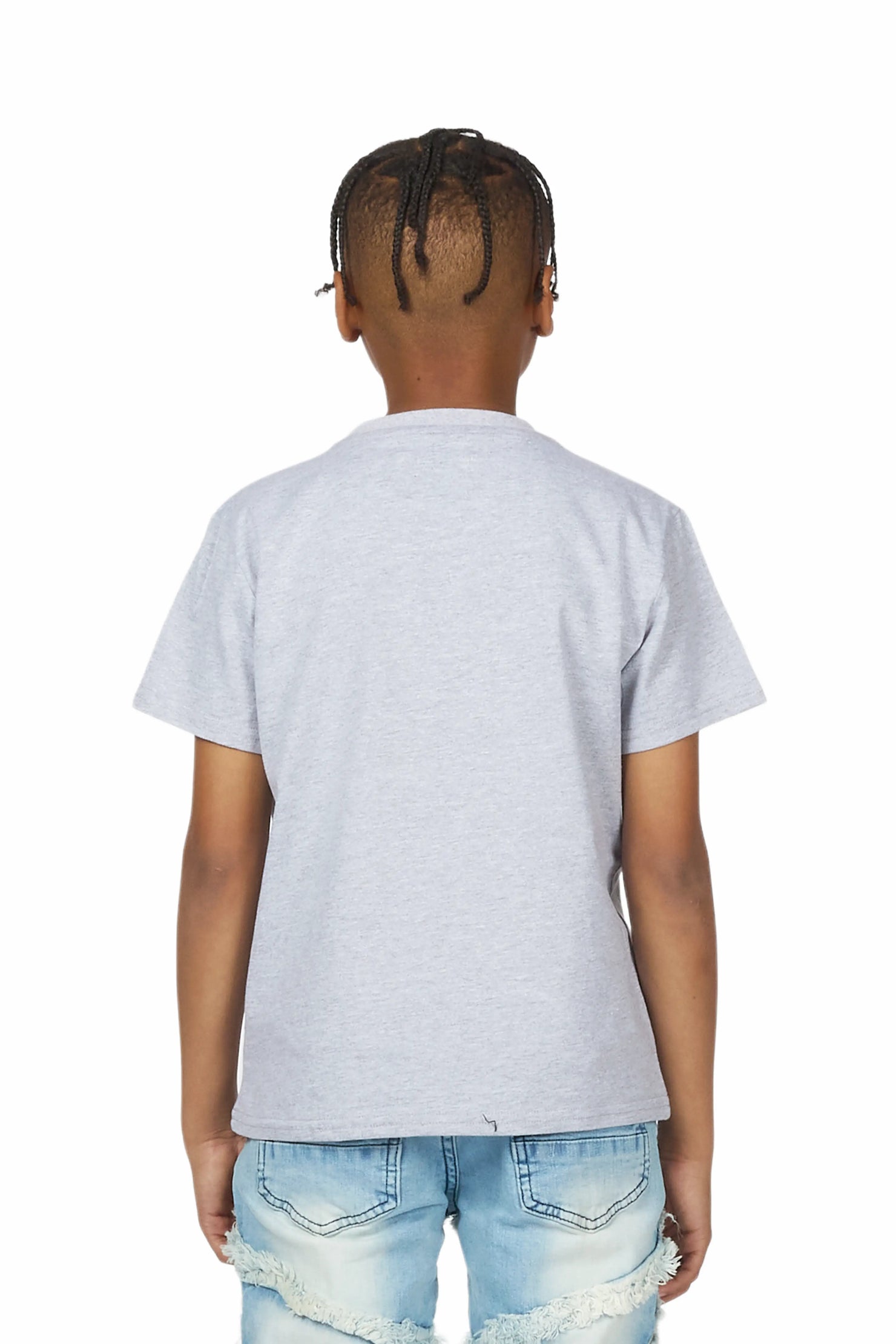 Boys Jabari Grey/Blue T-Shirt/Stacked Flare Jean Set