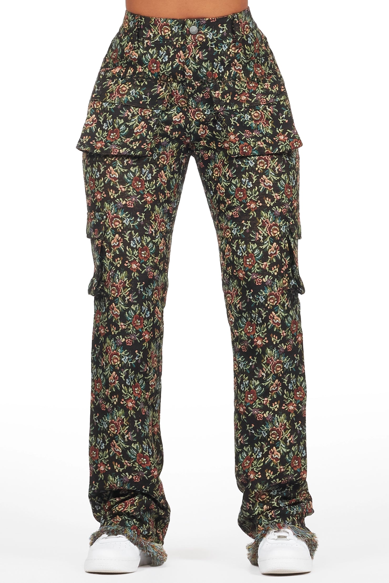 Niyah Black Floral Tapestry Stacked Pant