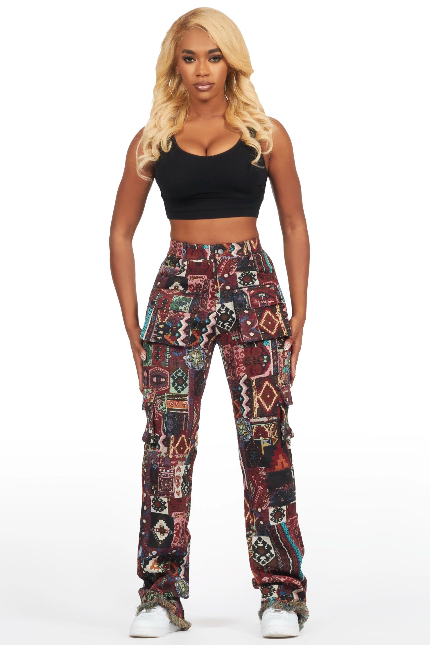 Laylah Red Tapestry Stacked Pant