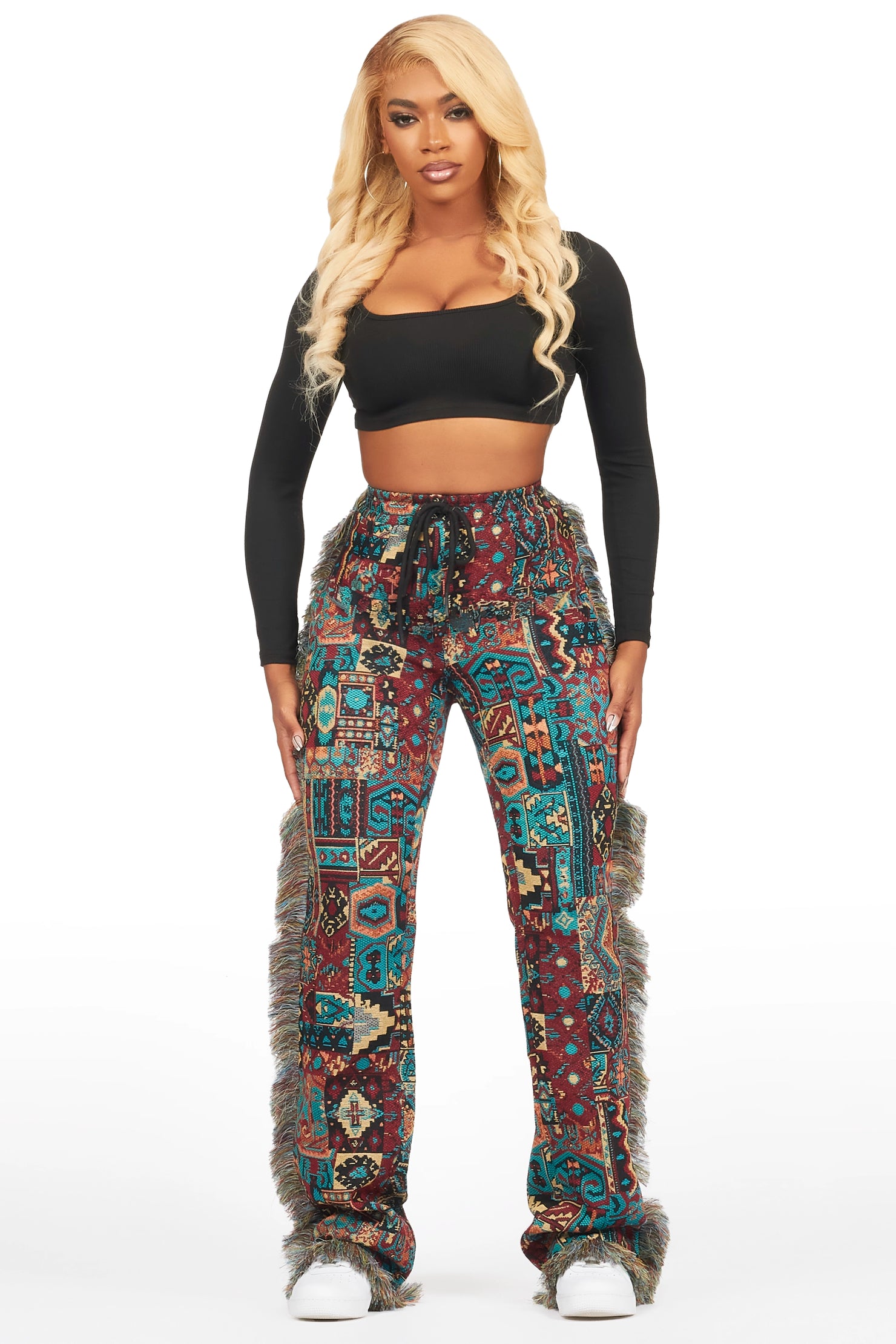 Joliet Red Tapestry Stacked Pant