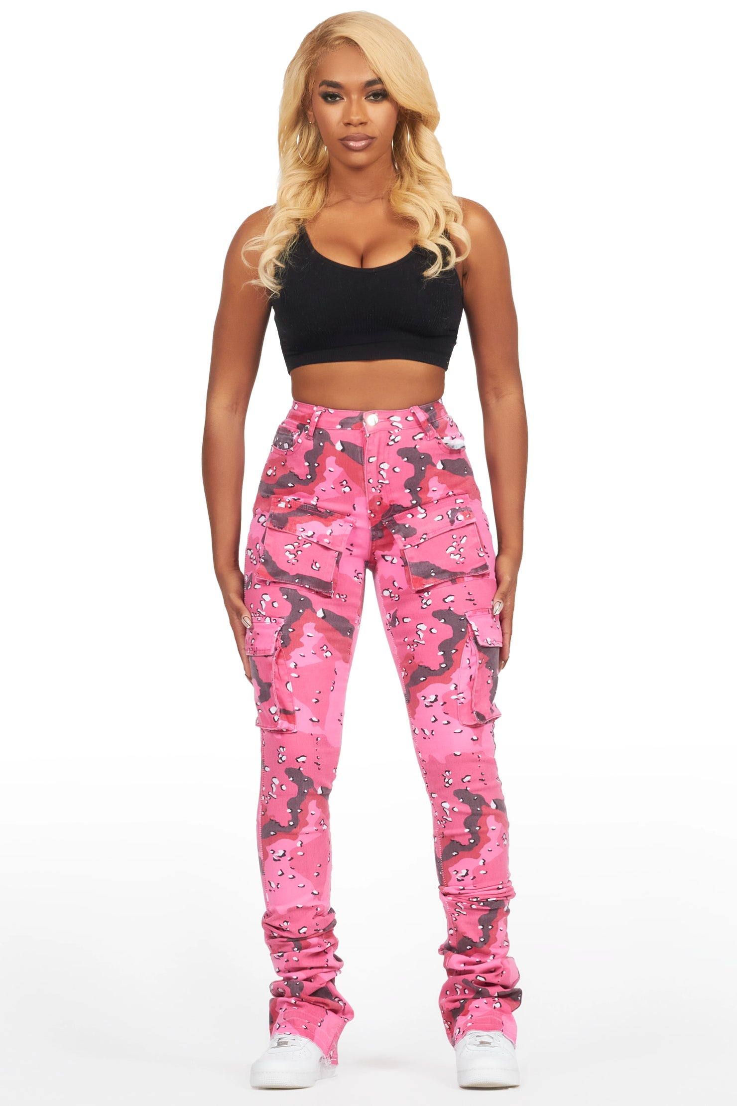 Noor Pink Camo Cargo Super Stacked Jean