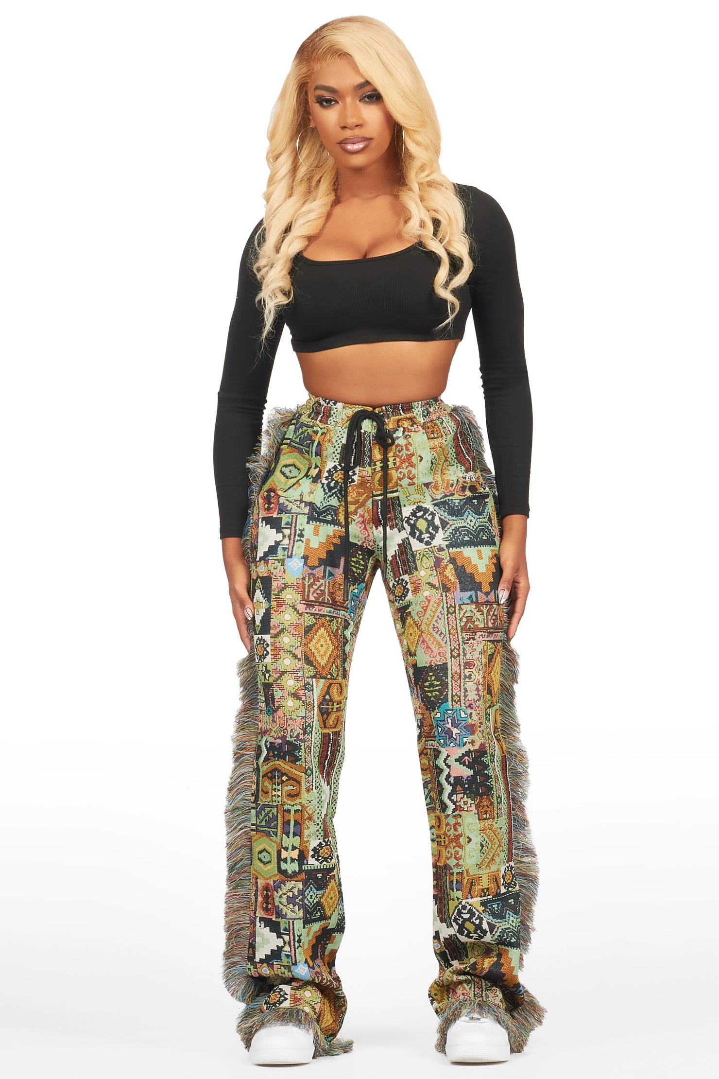 Joliet Black Tapestry Stacked Pant