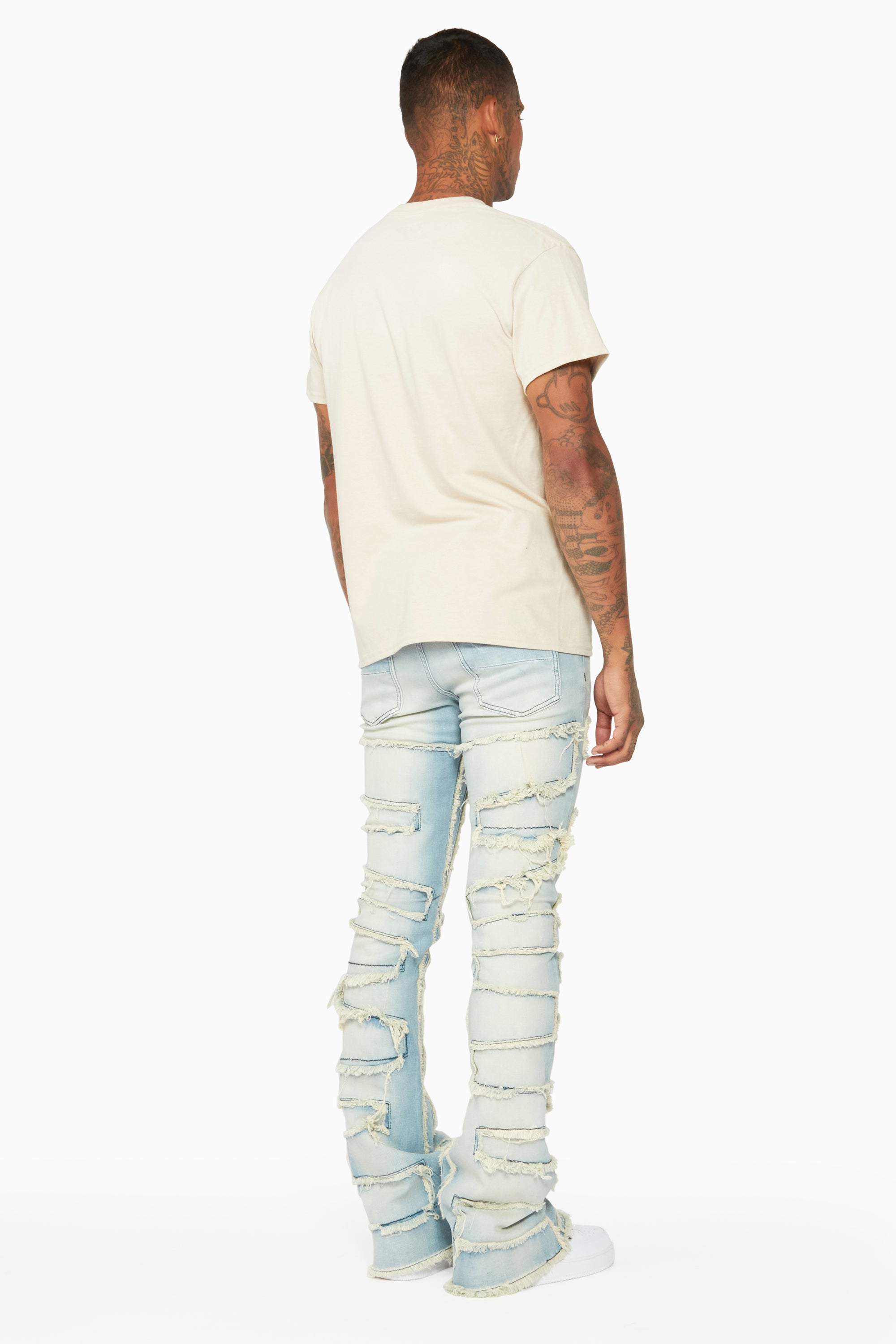 Men's Rockstar Shake Red Stacked Distressed Flare Slim Fit Denim