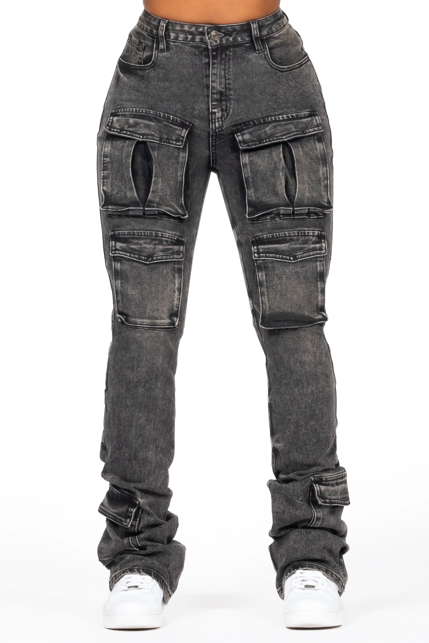 Angella Black Wash Cargo Super Stacked Jean