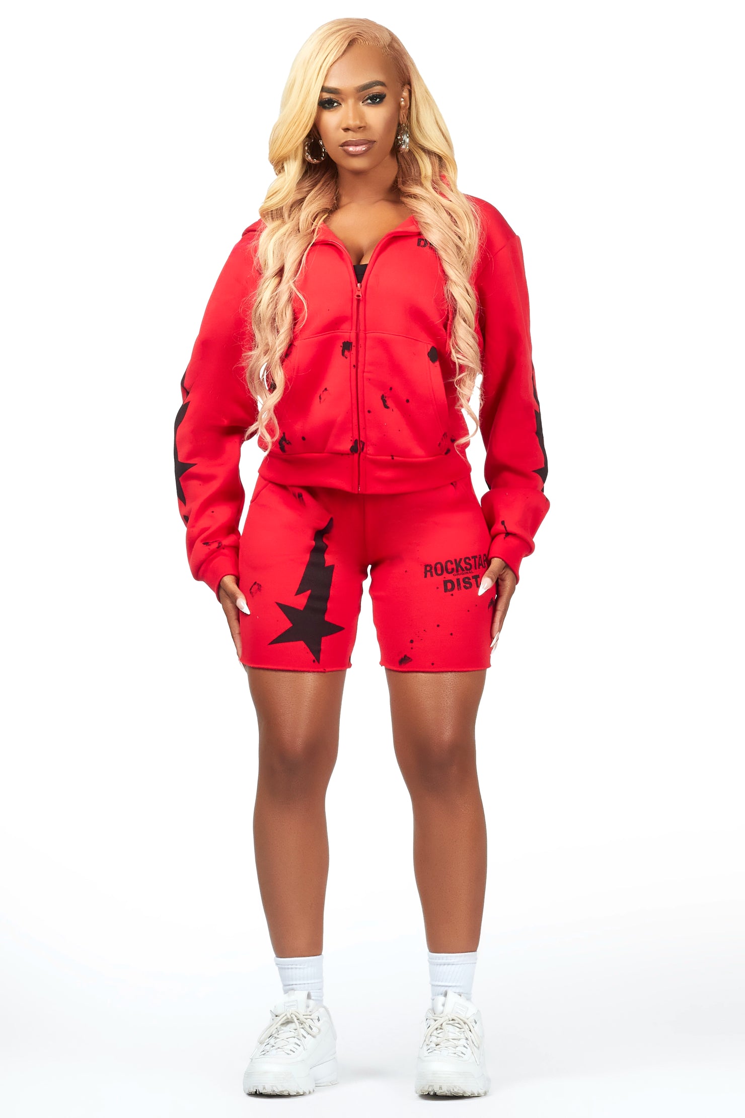 Tiffeny Red Zip Up Short Set