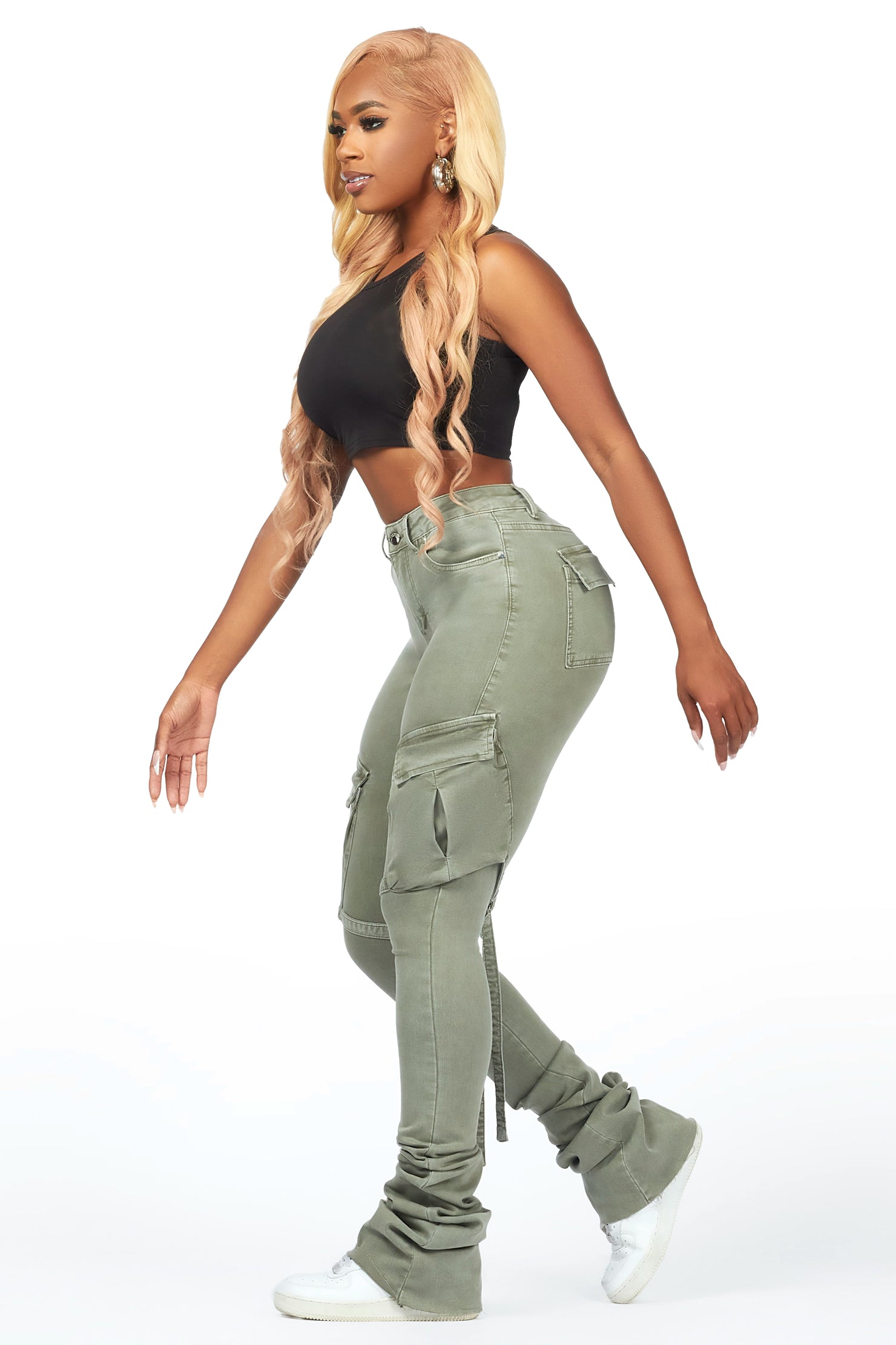 Caitlin Olive Cargo Super Stacked Jean